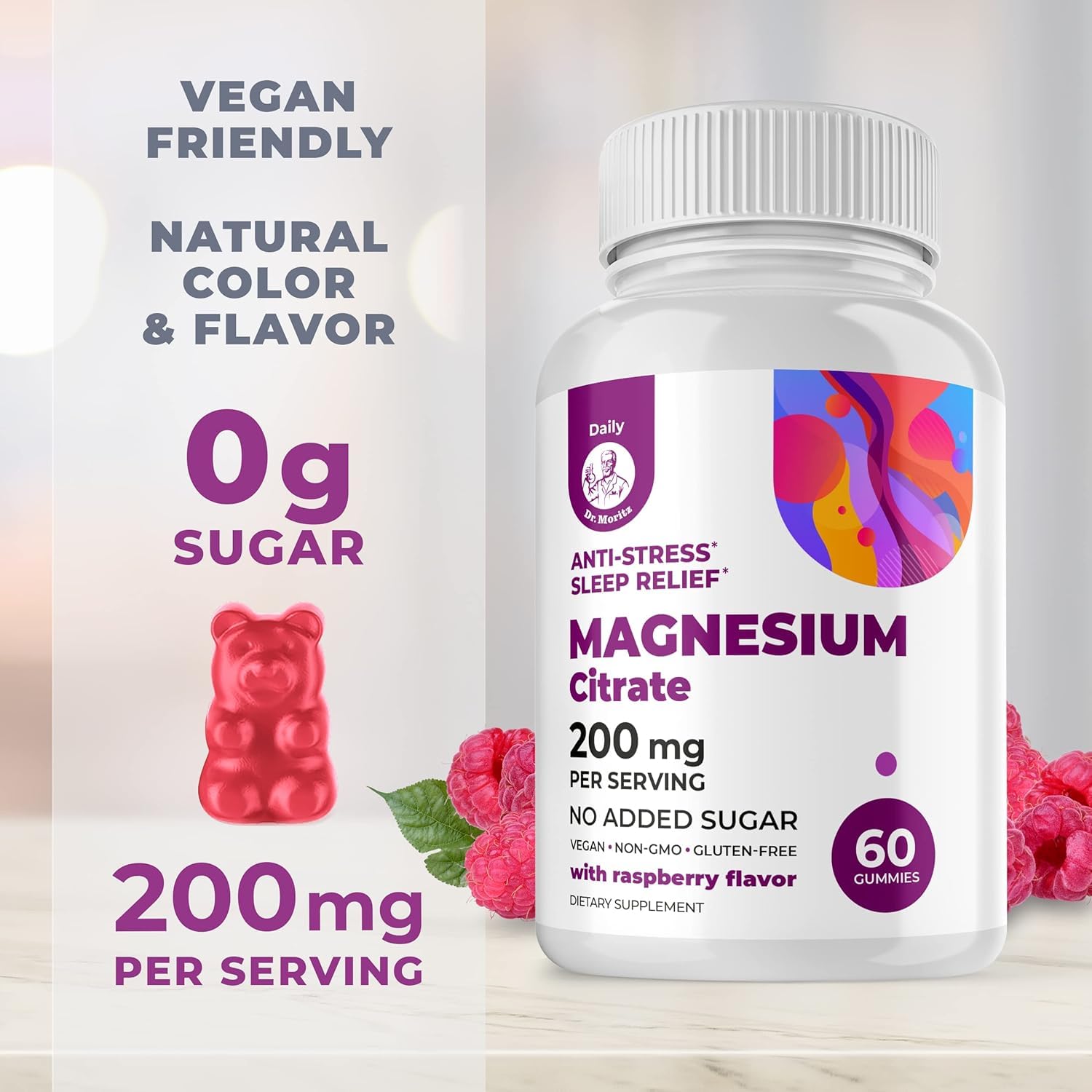 DR. MORITZ Magnesium Gummies side view showing ingredients