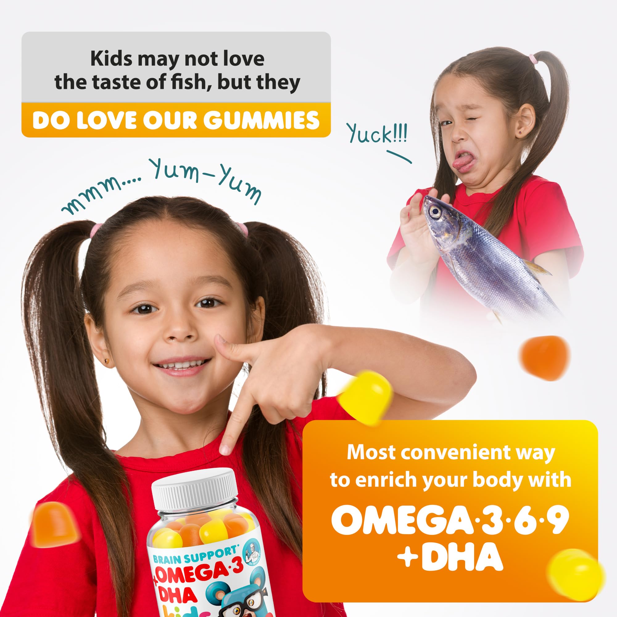 DR. MORITZ Omega 3 Gummies for Kids back view with ingredient list