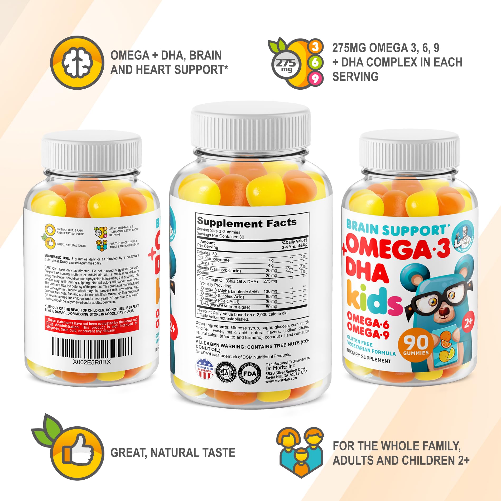 DR. MORITZ Omega 3 Gummies for Kids side view showing gummy shape