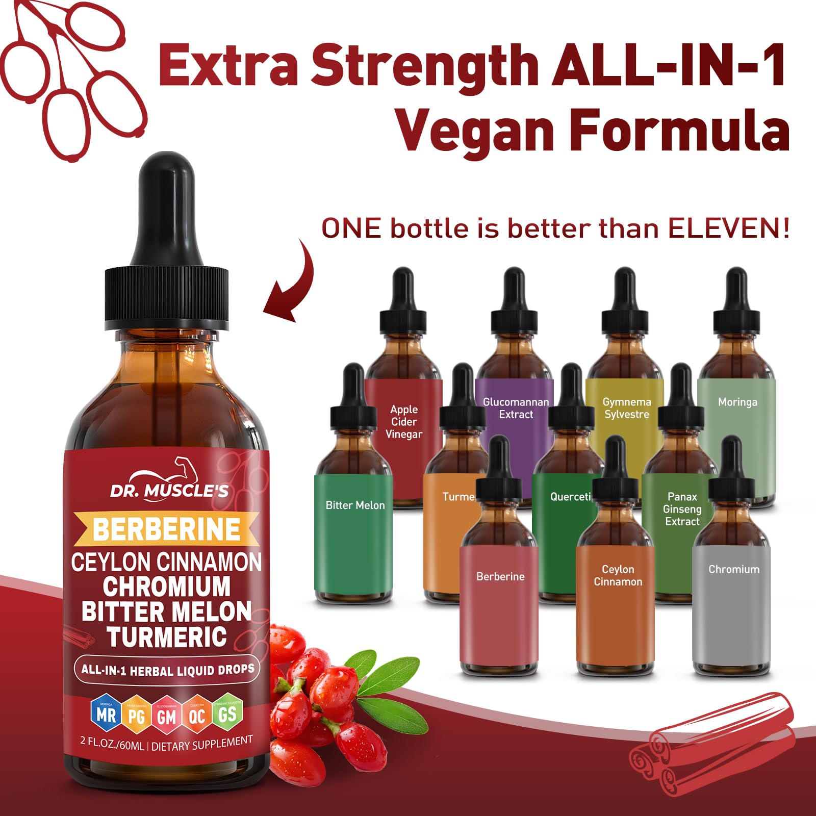 DR. MUSCLE'S Berberine Liquid Drops bottle with dropper