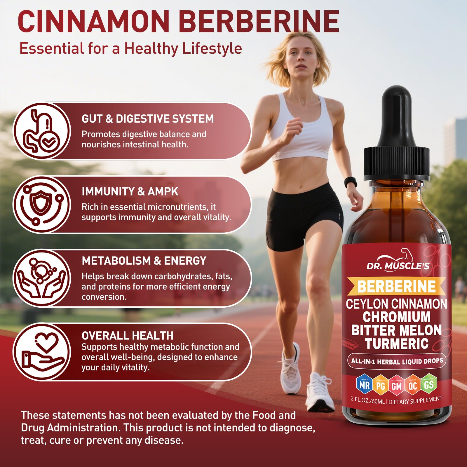 DR. MUSCLE'S Berberine Liquid Drops lifestyle scene on kitchen counter