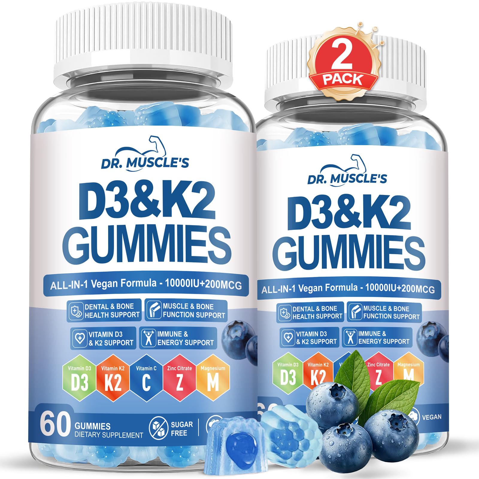 DR. MUSCLE'S D3K2 Liquid-Filled Gummies bottle front view