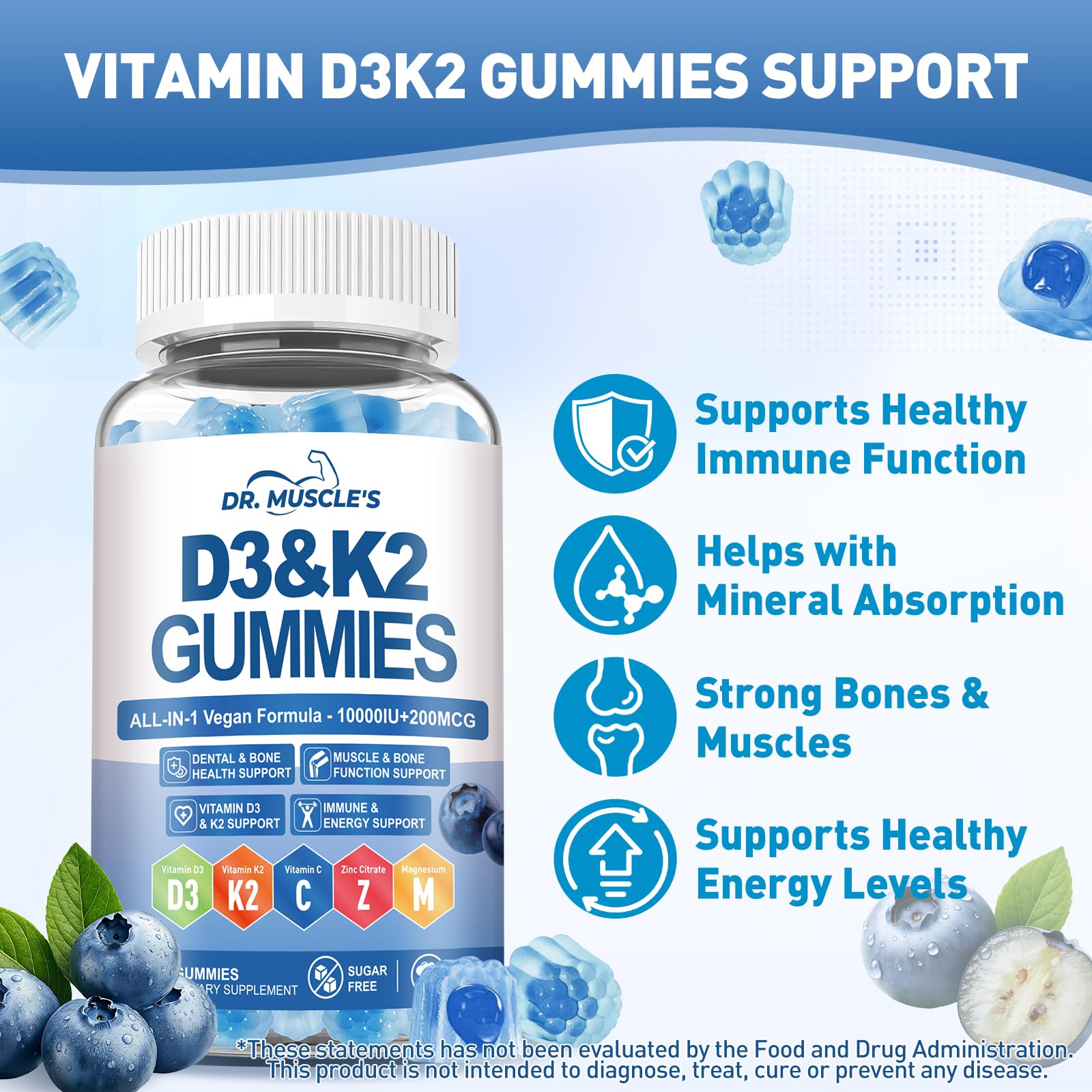 DR. MUSCLE'S D3K2 Liquid-Filled Gummies nutritional information
