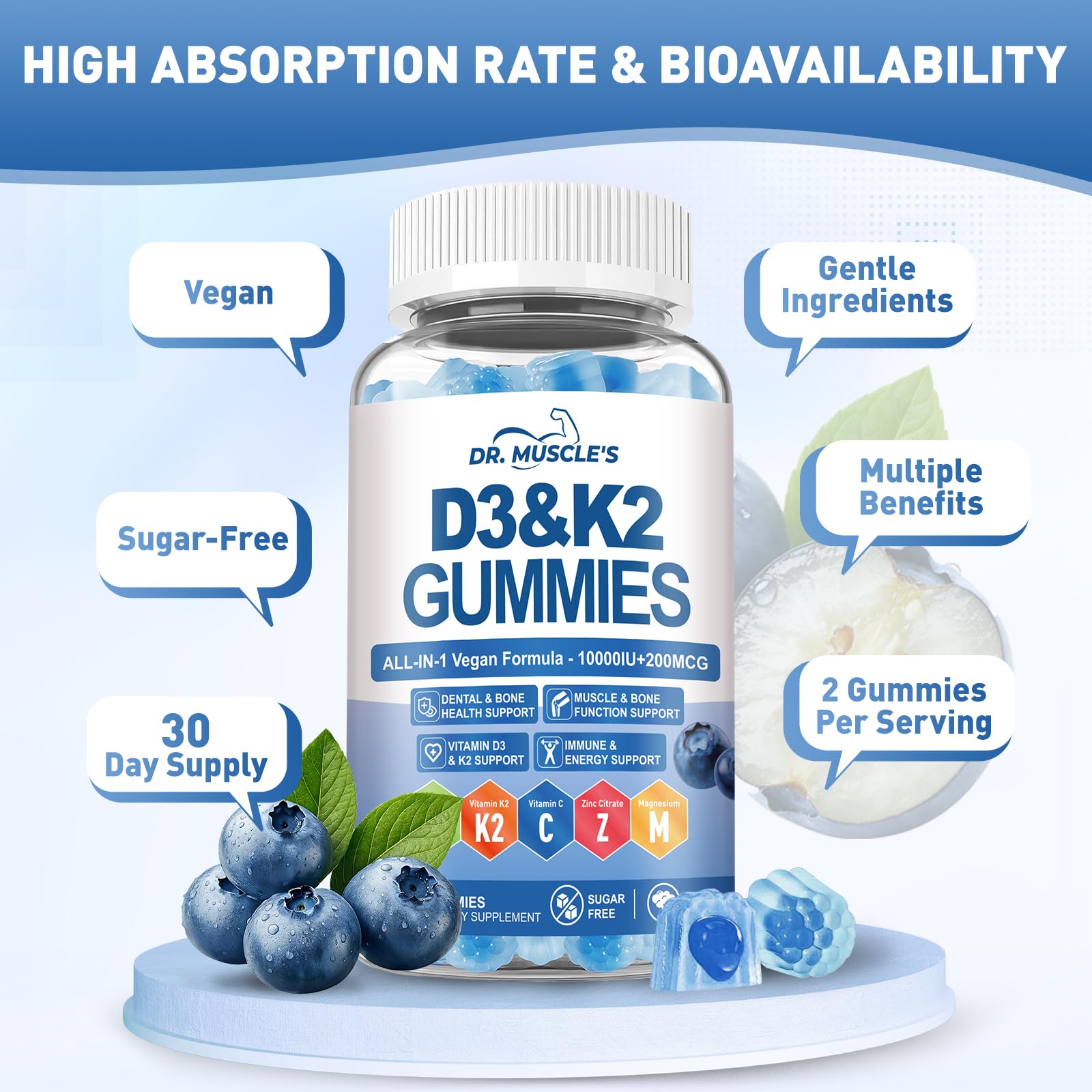 DR. MUSCLE'S Vitamin D3K2 Gummies packaging details