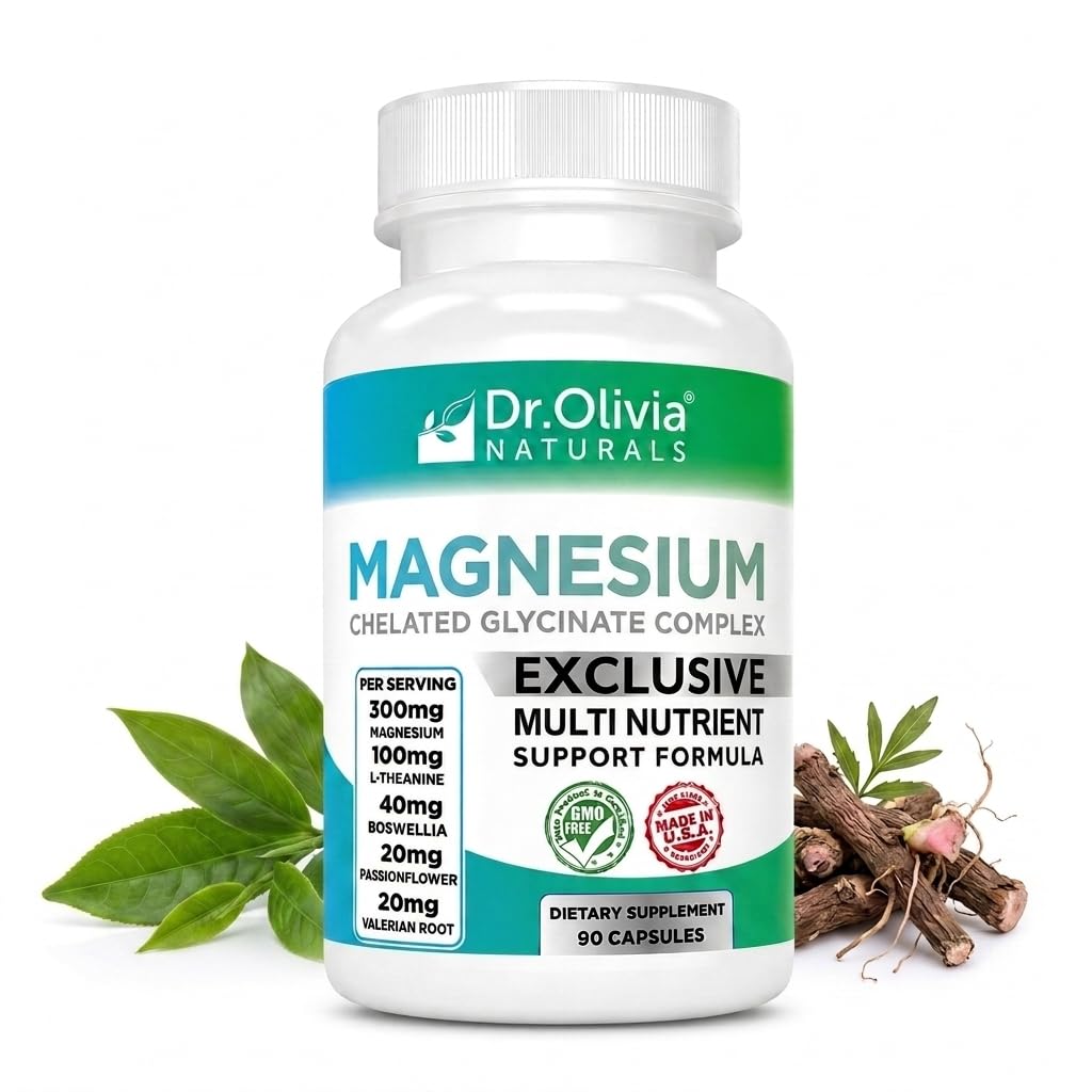 Dr. Olivia Naturals Magnesium Glycinate Supplement 300mg front view