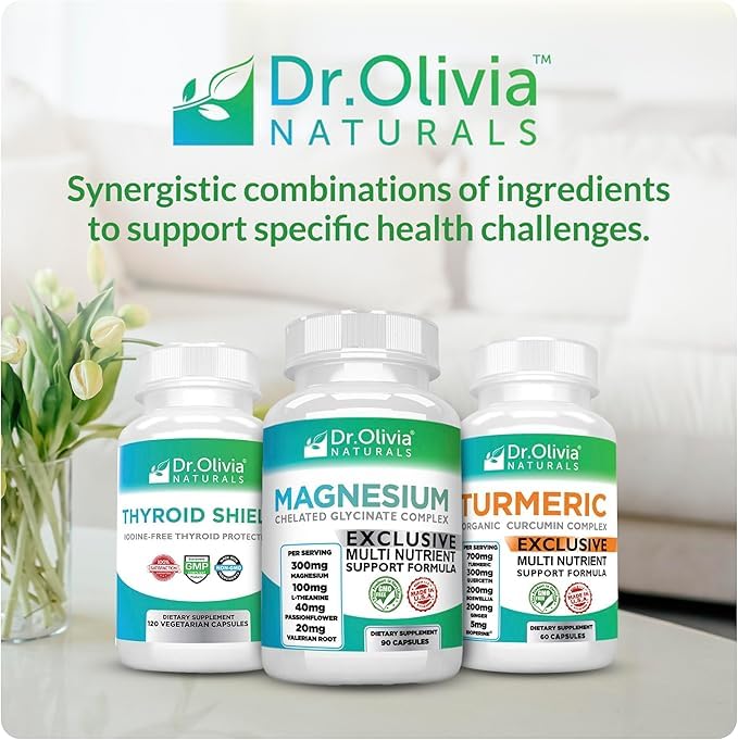 Dr. Olivia Naturals Magnesium Glycinate Supplement 300mg with a glass of water