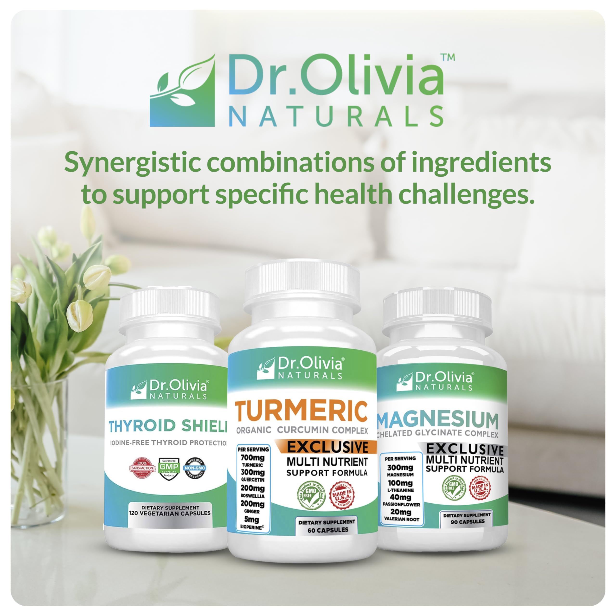 Dr. Olivia Naturals Turmeric 5-in-1 Complex capsules in a natural setting