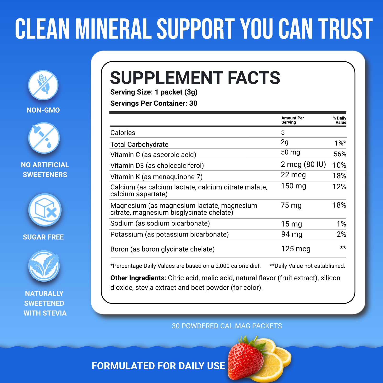 Dr. Price's Vitamins Calcium & Magnesium Powder Packets in a glass of water