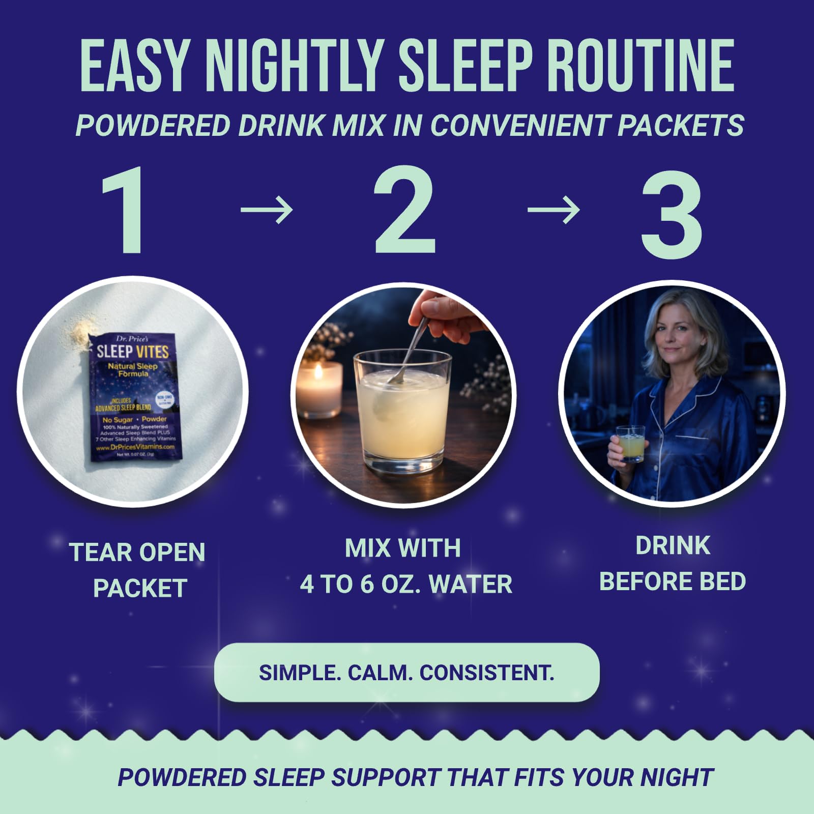Dr. Price's Vitamins Sleep Aid Powder on a wooden table