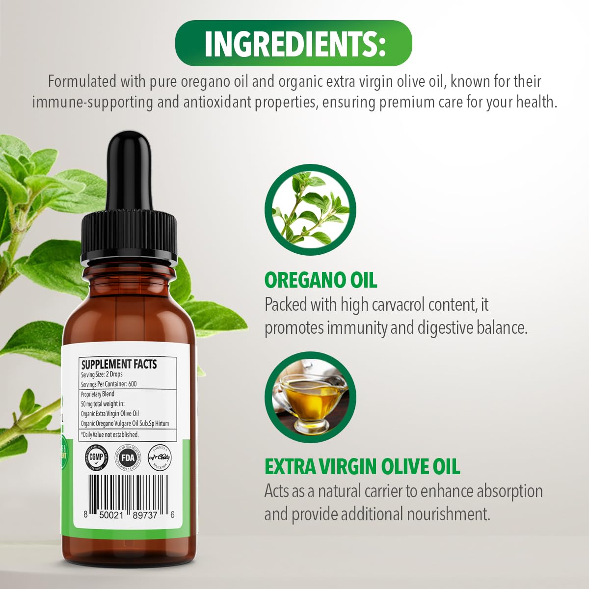 Dr. Robaina Oregano Oil with fresh oregano leaves