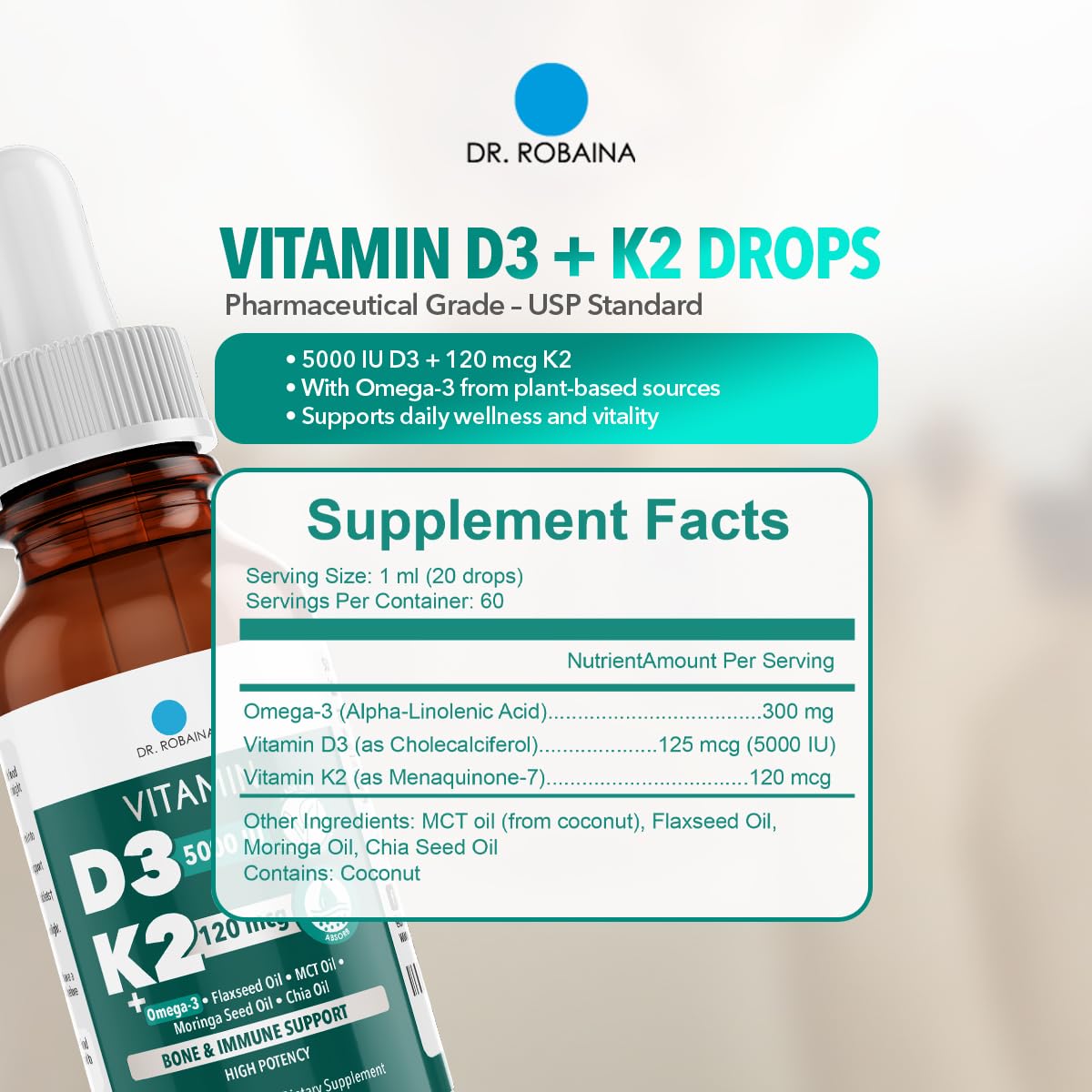 Dr. Robaina Vitamin D3 & K2 liquid lifestyle shot