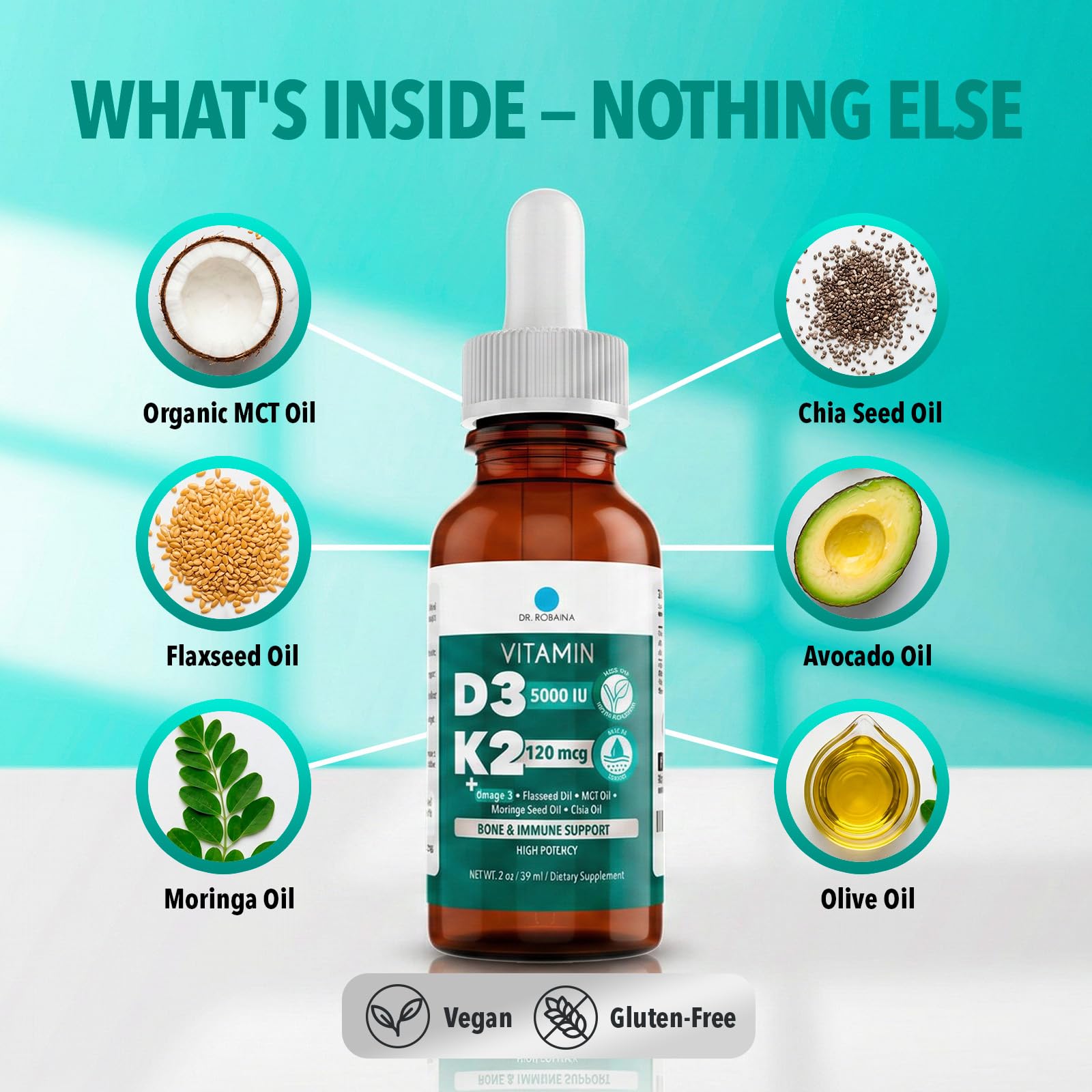 Dr. Robaina Vitamin D3 & K2 sublingual liquid packaging