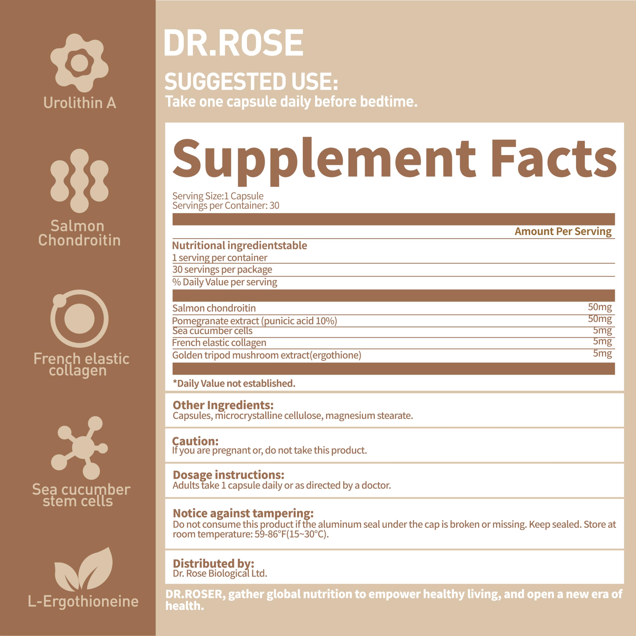 DR.ROSER Golden Capsules displayed with lifestyle items