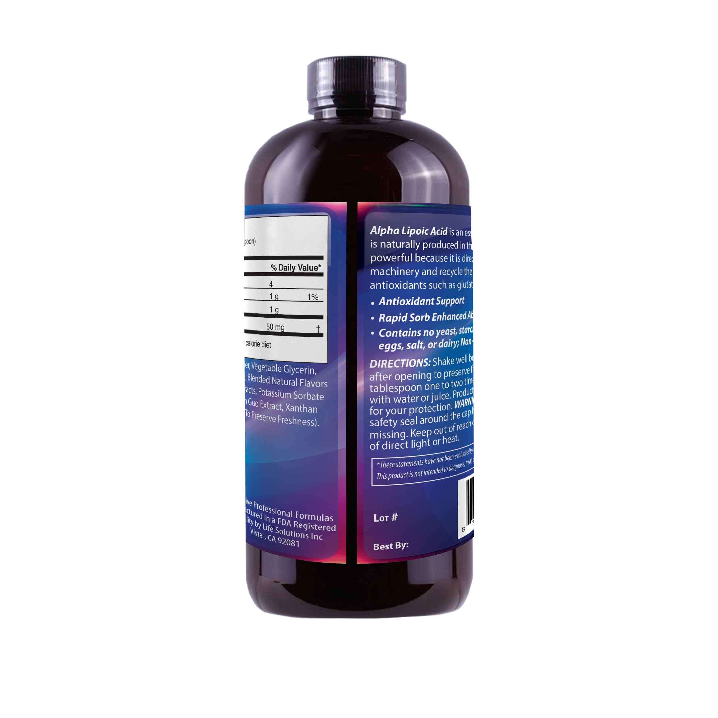 Dr's Advantage Alpha Lipoic Acid Liquid Supplement packaging and dosage information