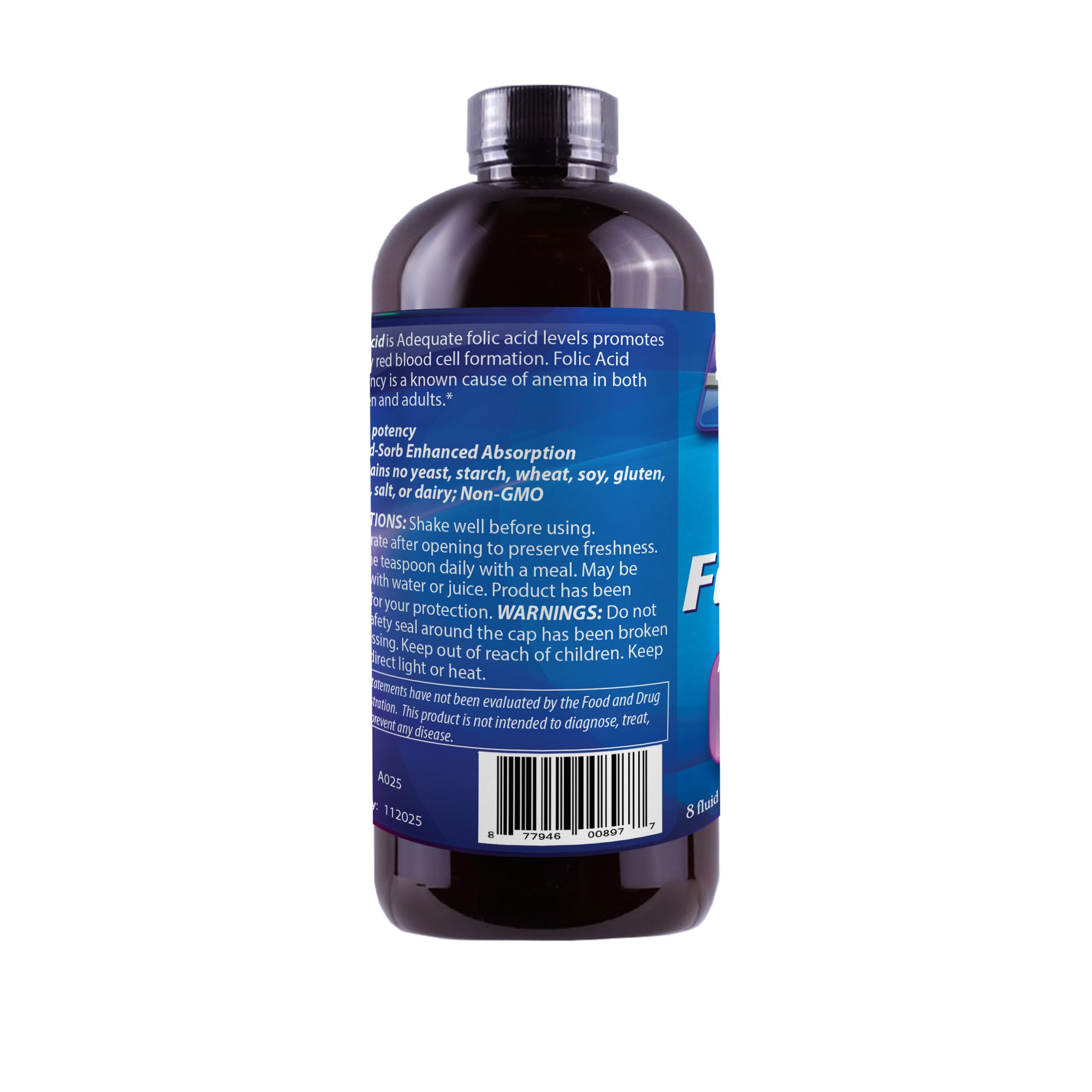 Dr's Advantage Liquid Folic Acid 800 MCG 8 oz bottle label