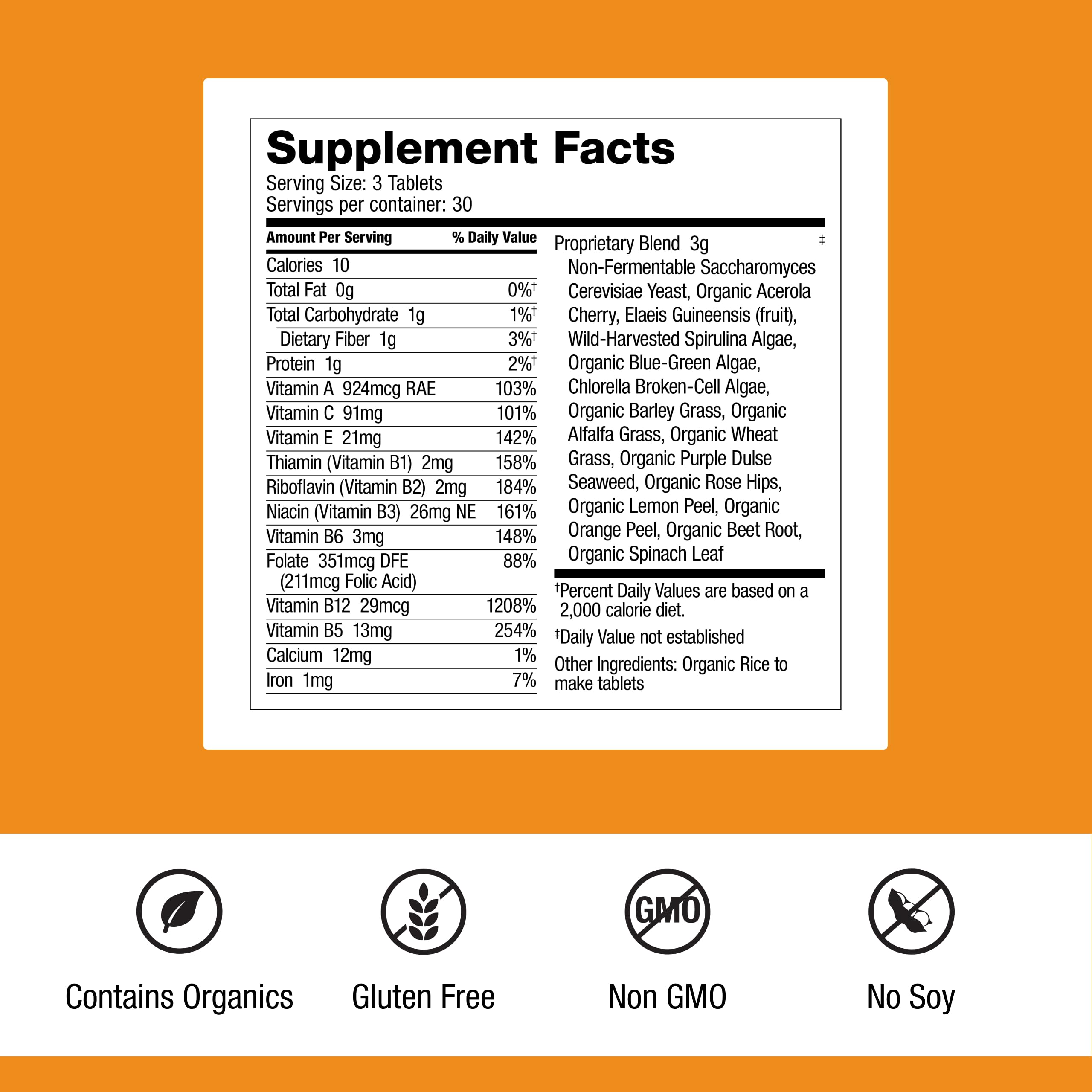Dr. Schulze's SuperFood 100 side view with ingredients listed