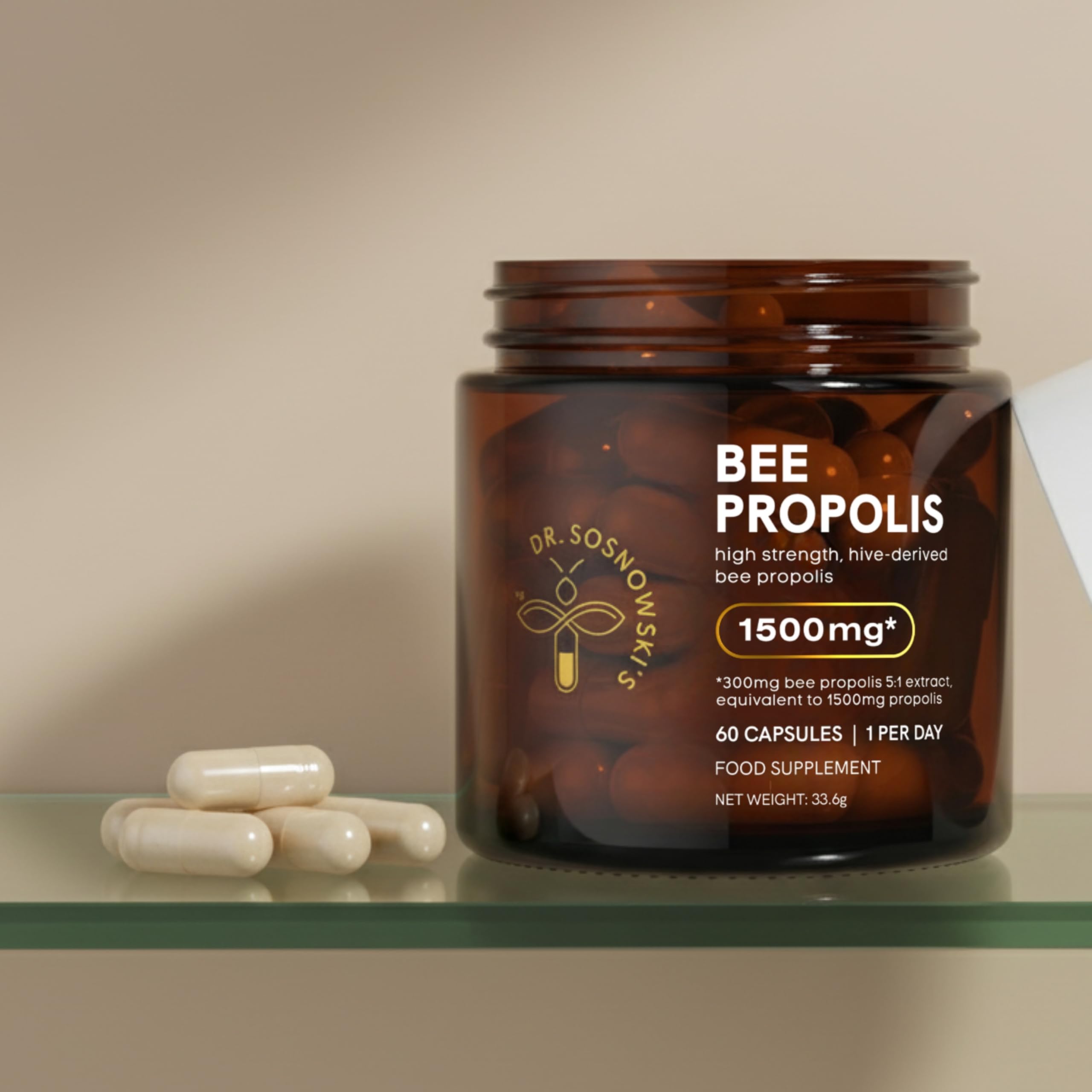 Dr Sosnowski's Bee Propolis Capsules in a lifestyle setting