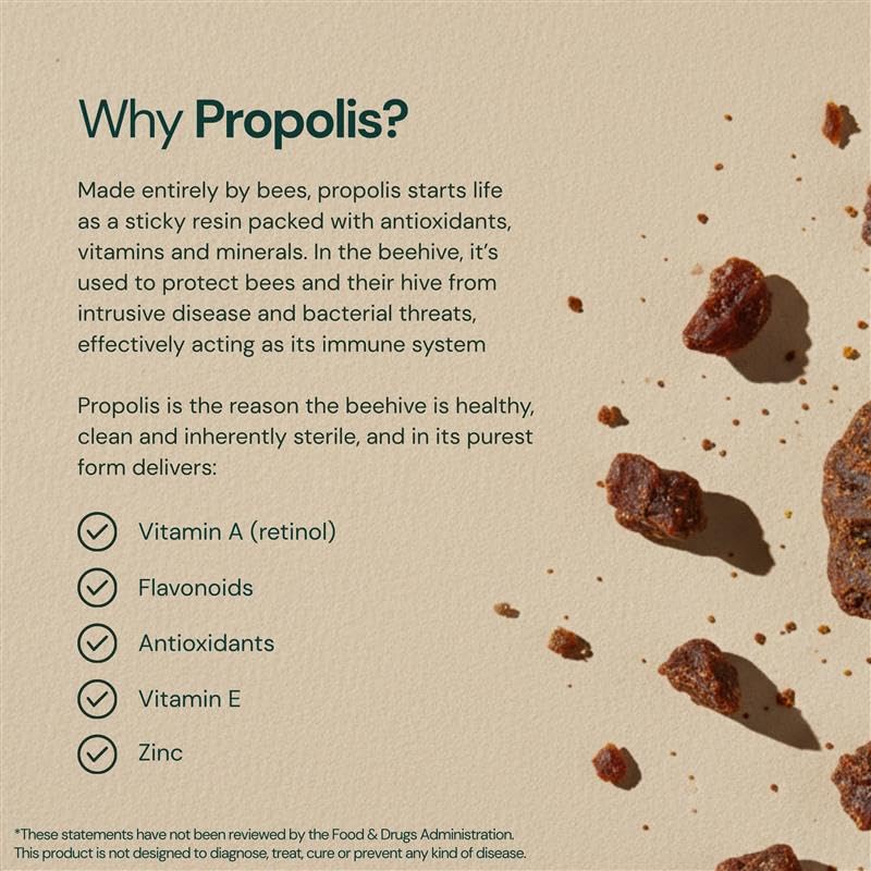 Dr Sosnowski's Bee Propolis Capsules on a wooden table