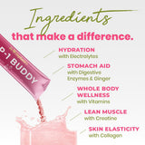 Dr. Stephanie's GLP-1 Buddy Drink Mix being mixed in a glass