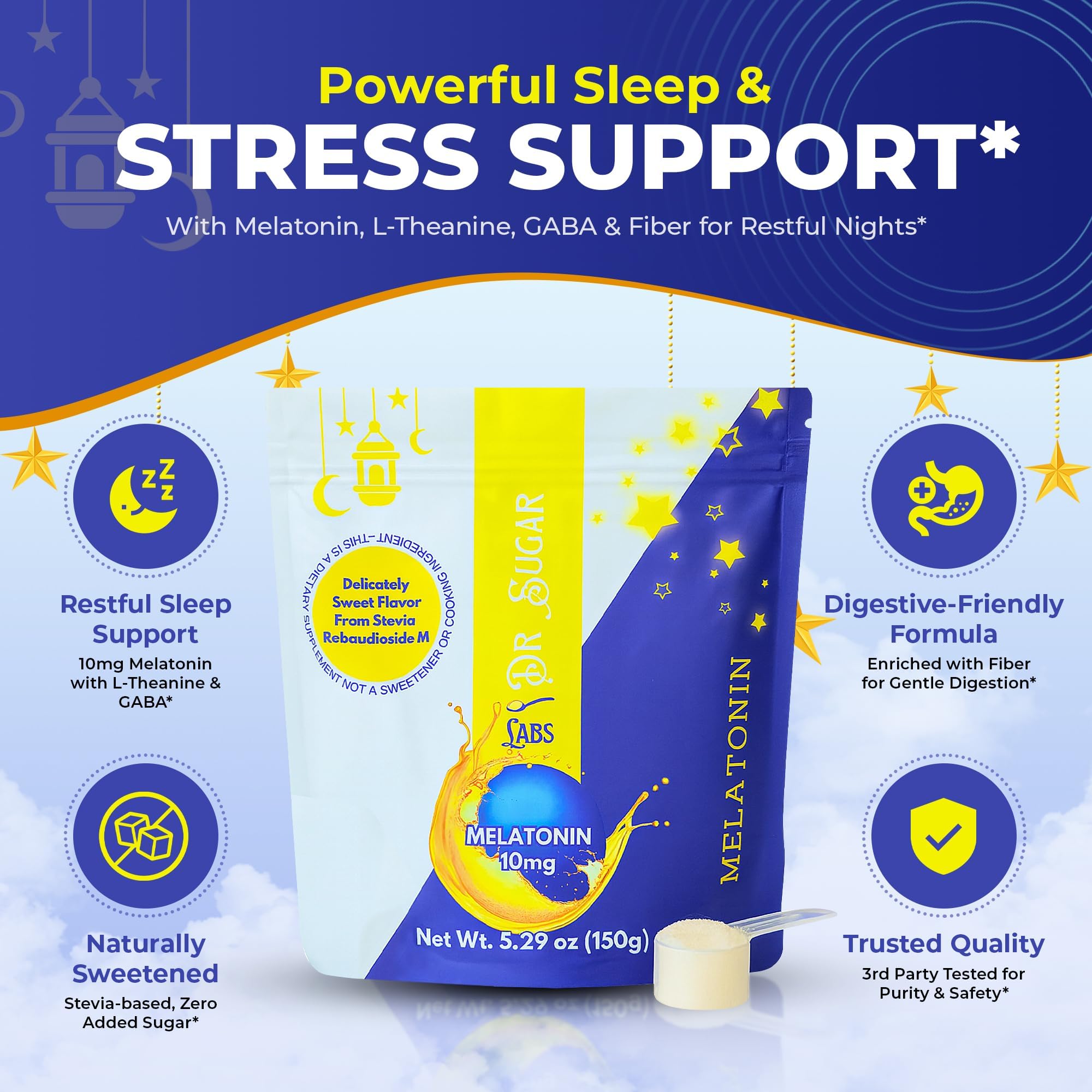Dr Sugar Labs Sleep Aid Powder mixed in a cup of tea