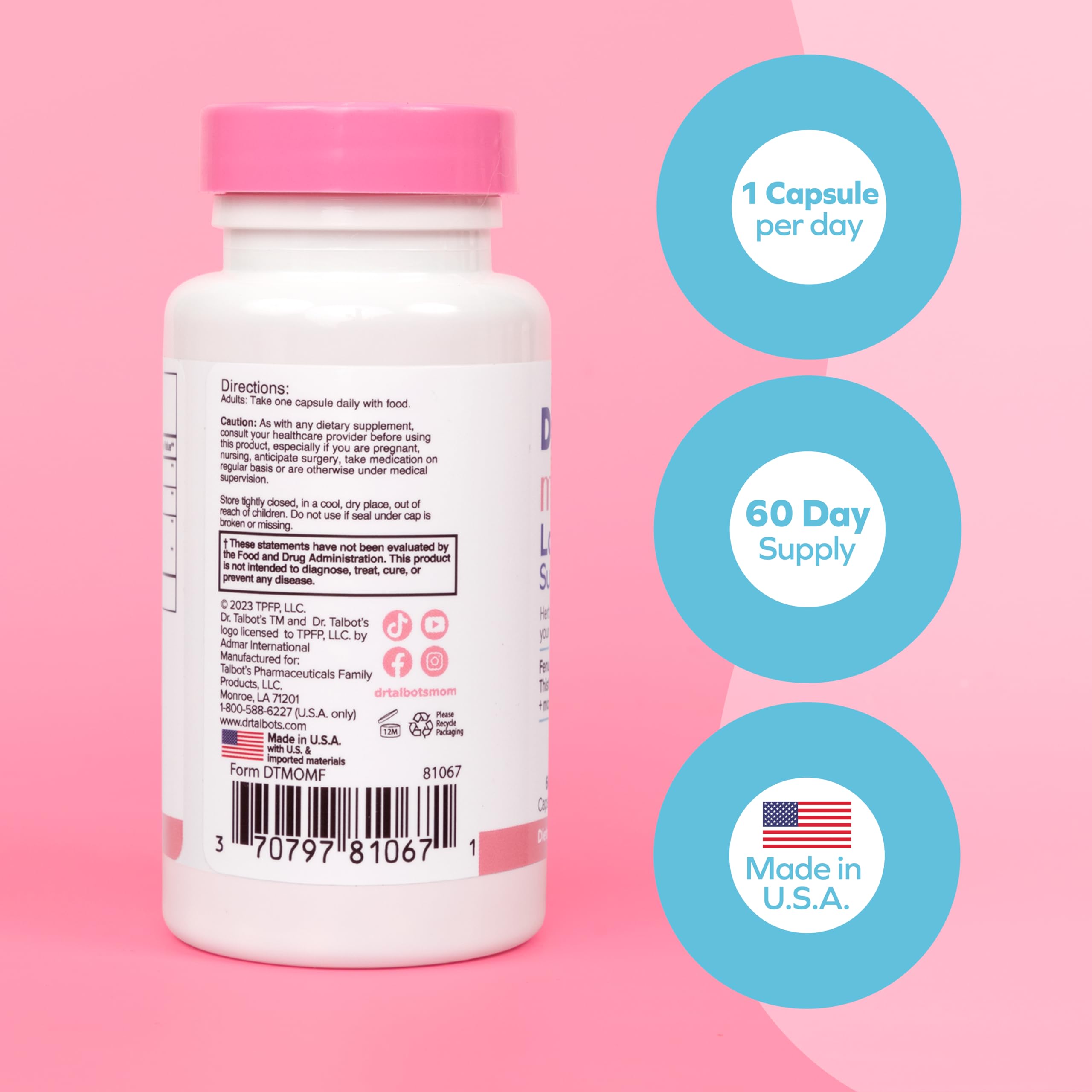 Dr. Talbot's Mom Lactation Support Capsules with ingredients list