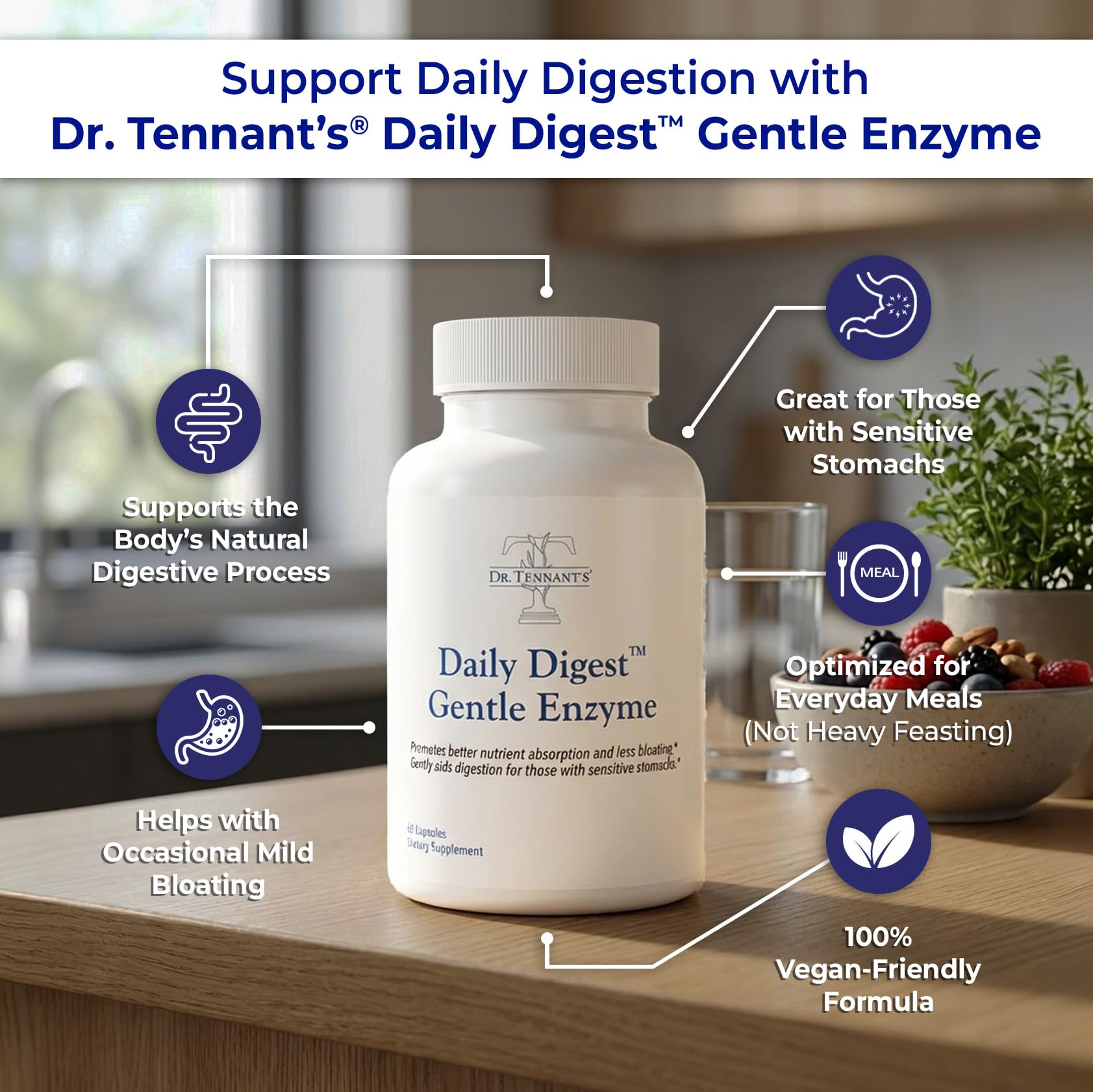 Dr. Tennant's Daily daily Multi-Enzyme Supplement capsule close-up