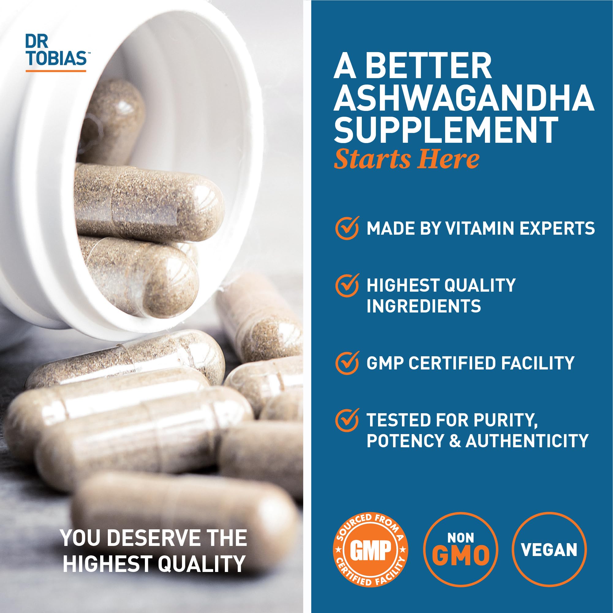 Dr. Tobias Ashwagandha 1300mg 60 Capsules close-up of capsules