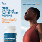 Dr. Tobias Ashwagandha 1300mg 60 Capsules on a wooden surface
