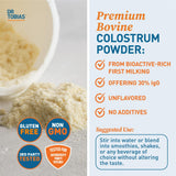 Dr. Tobias Bovine Colostrum Powder mixed in a glass of water