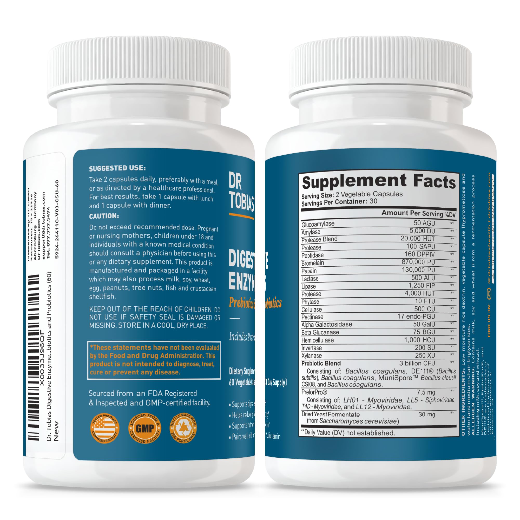 Dr. Tobias Multi-Enzyme Supplement 60 Capsules on a wooden table