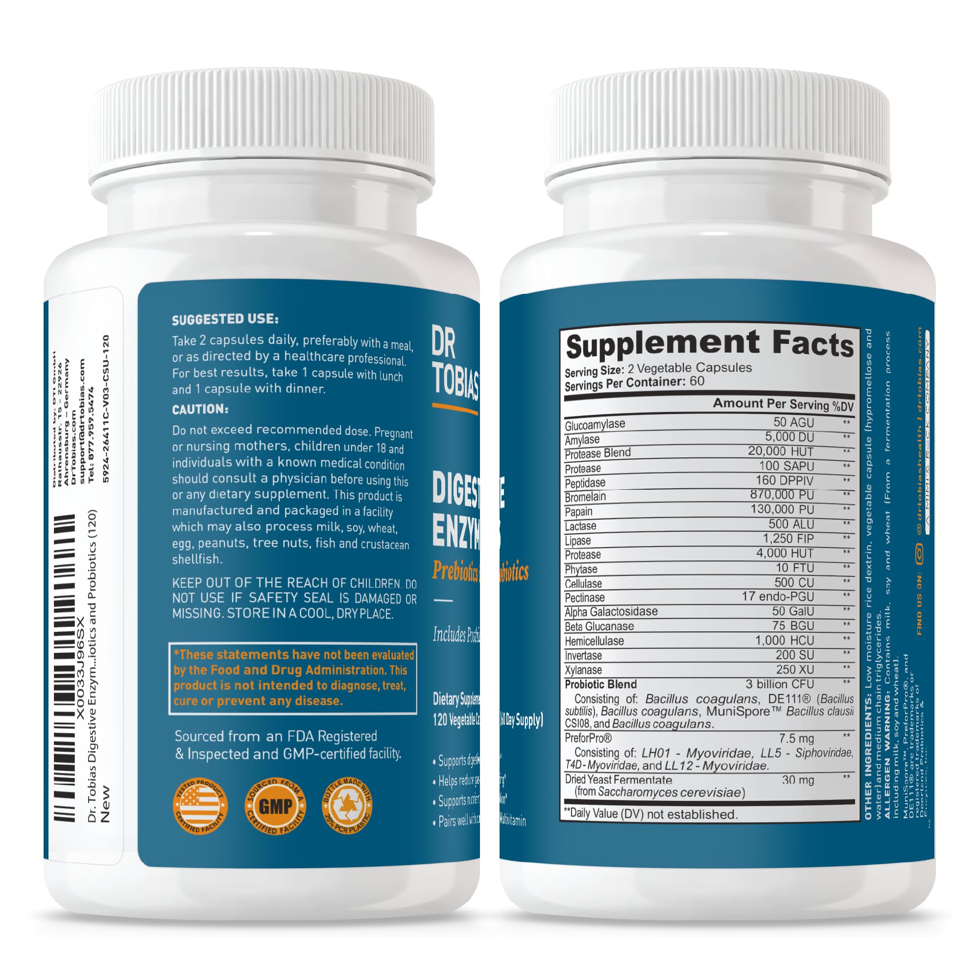 Dr. Tobias Multi-Enzyme Supplement capsules in a hand