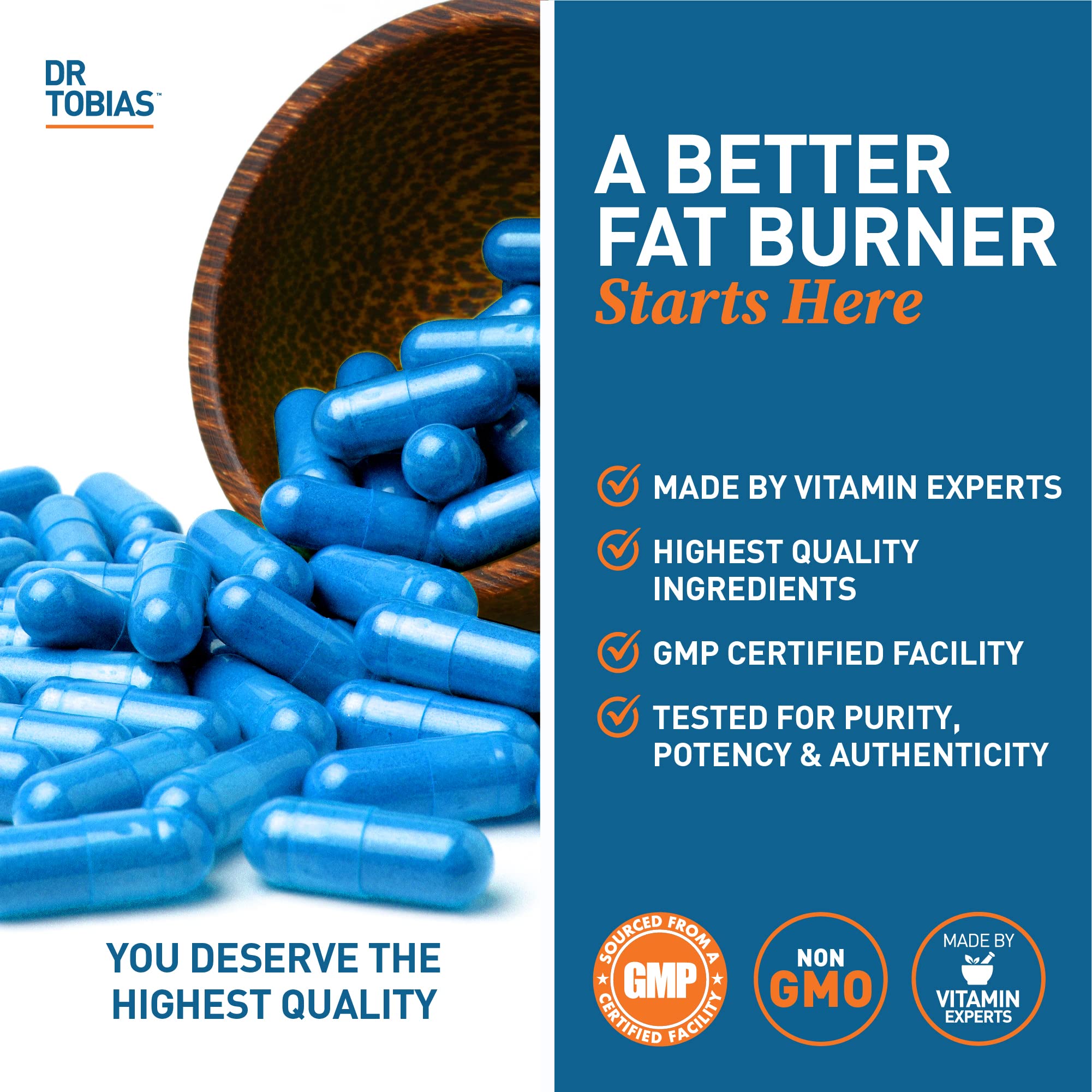 Dr. Tobias Night Time Fat Burner 68g on a wooden table