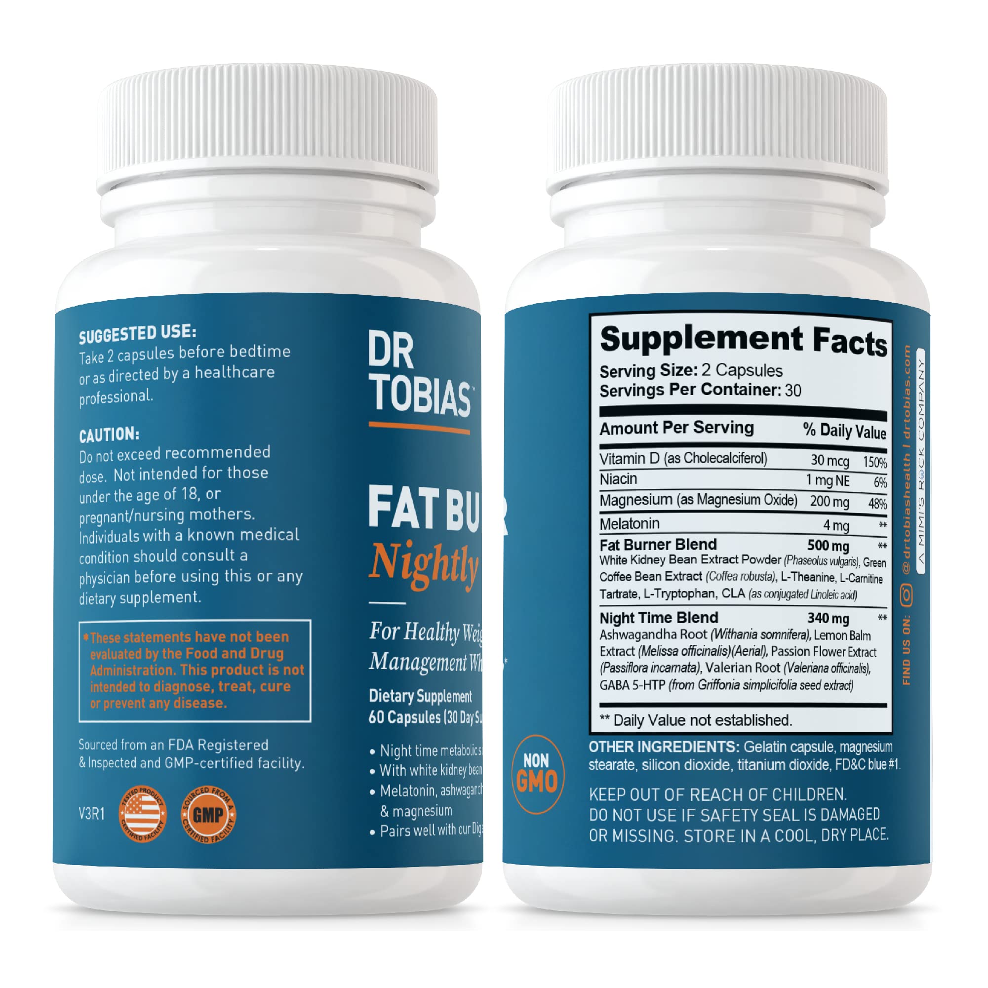 Dr. Tobias Night Time Fat Burner 68g with a measuring spoon
