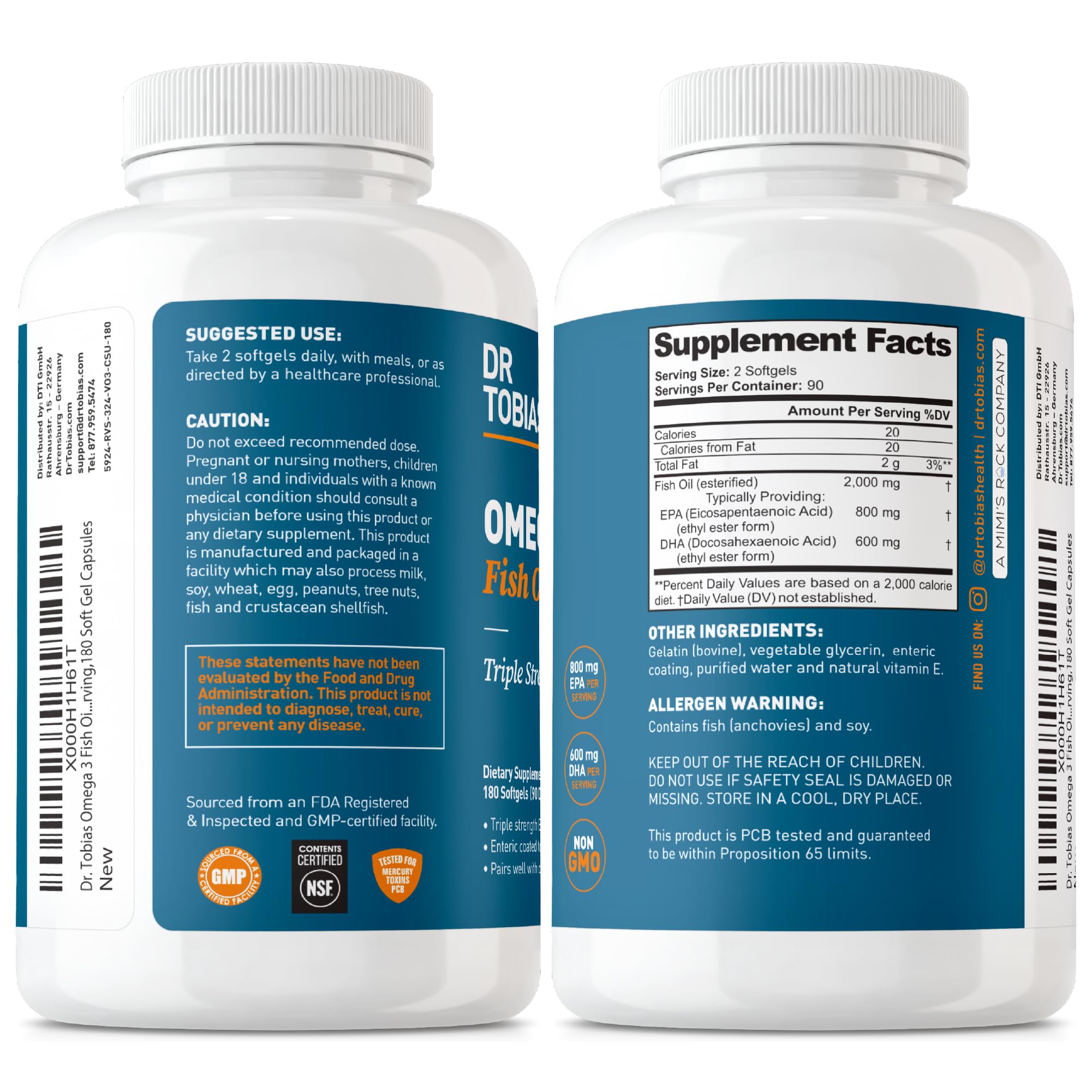 Dr. Tobias Omega 3 Fish Oil Extra Strength 2000mg softgels on a wooden table