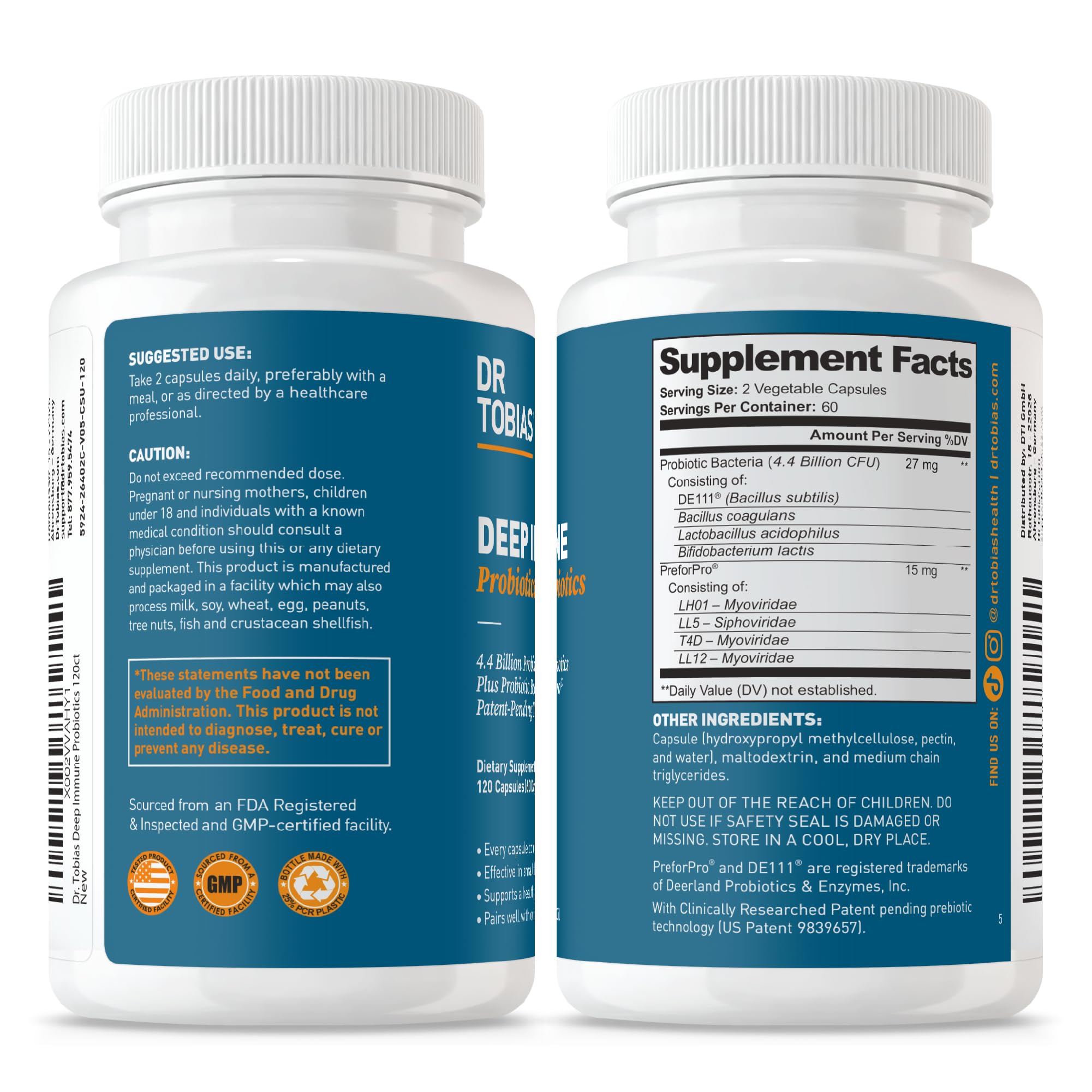 Dr. Tobias Prebiotic Probiotic Capsules close-up of two capsules