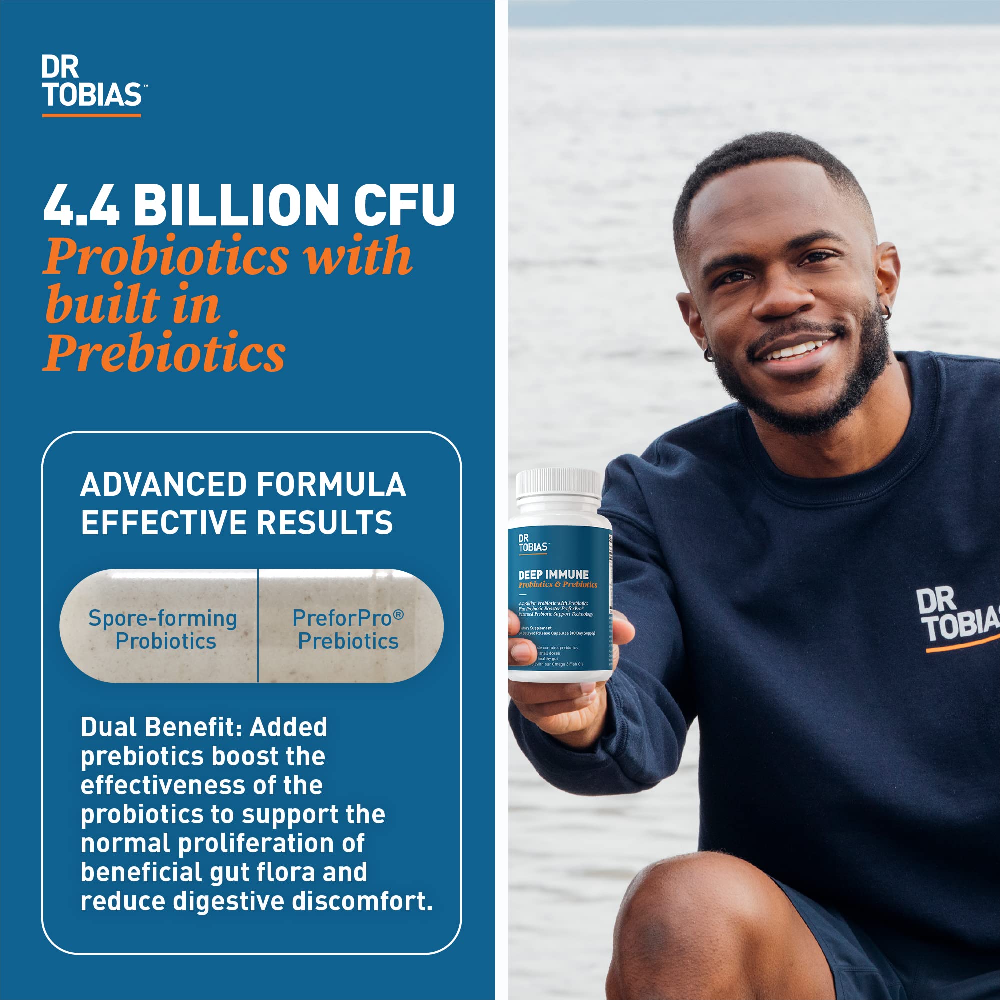 Dr. Tobias Prebiotic Probiotic Capsules lifestyle scene on kitchen counter