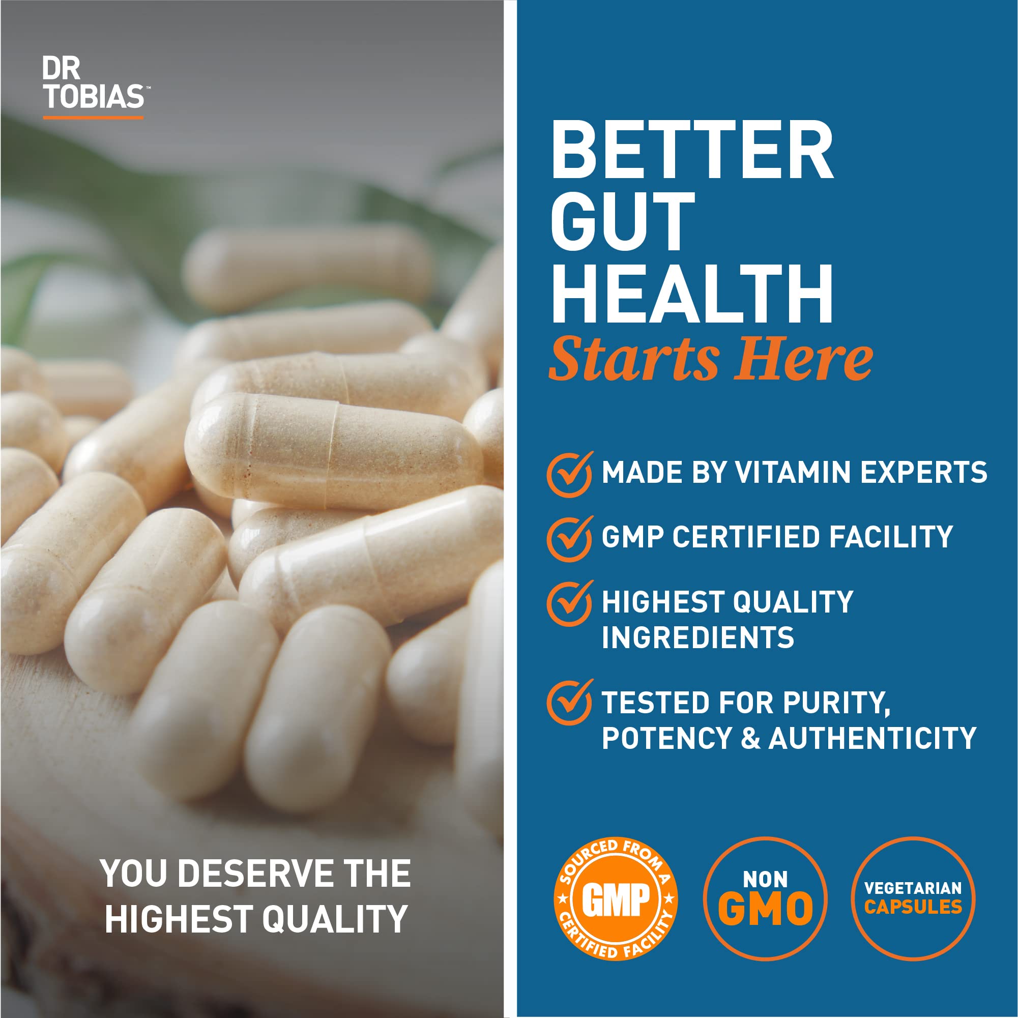 Dr. Tobias Prebiotic Probiotic Capsules nutritional information label