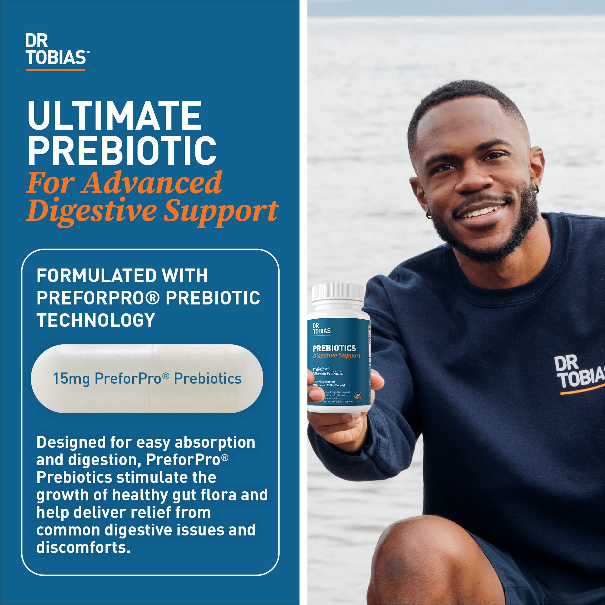 Dr. Tobias Prebiotic Supplement 15mg vegetable capsules close-up