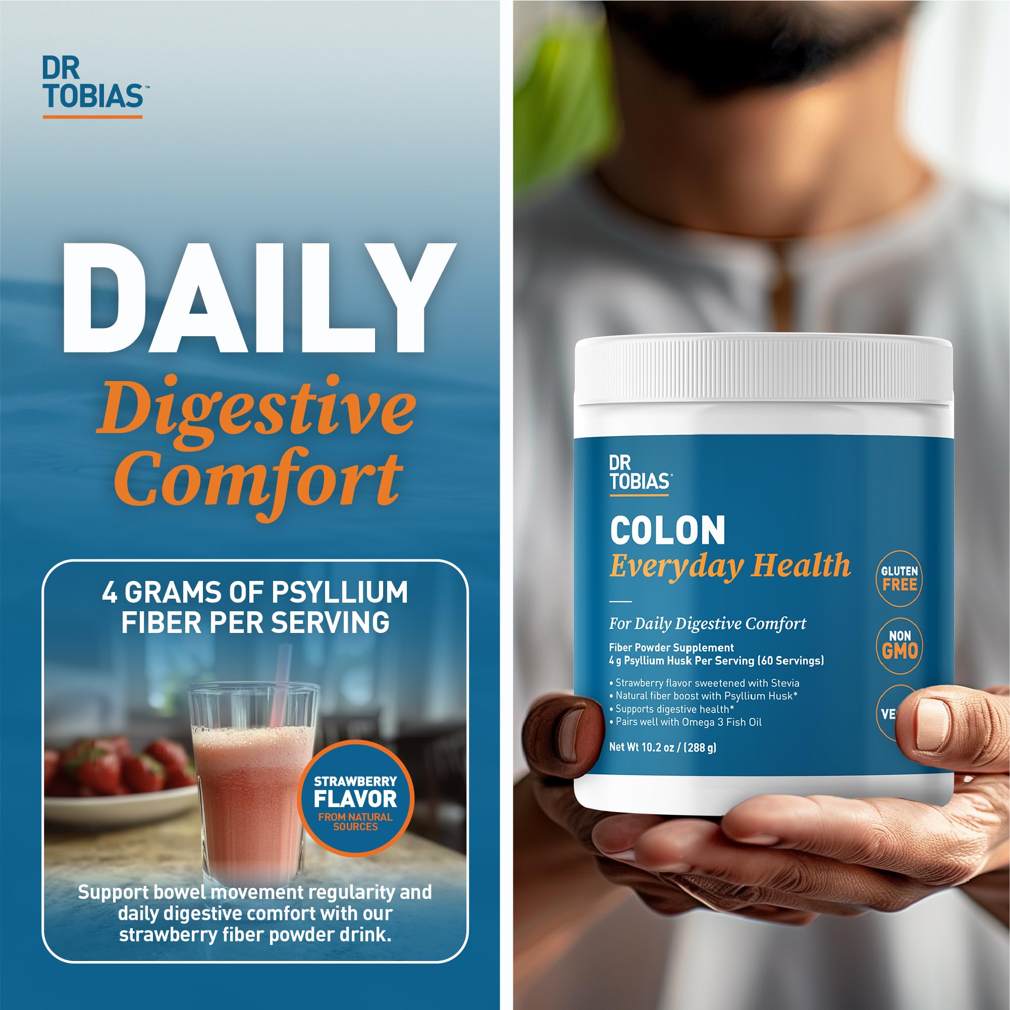 Dr. Tobias Psyllium Husk Powder 350g side view showing nutritional information