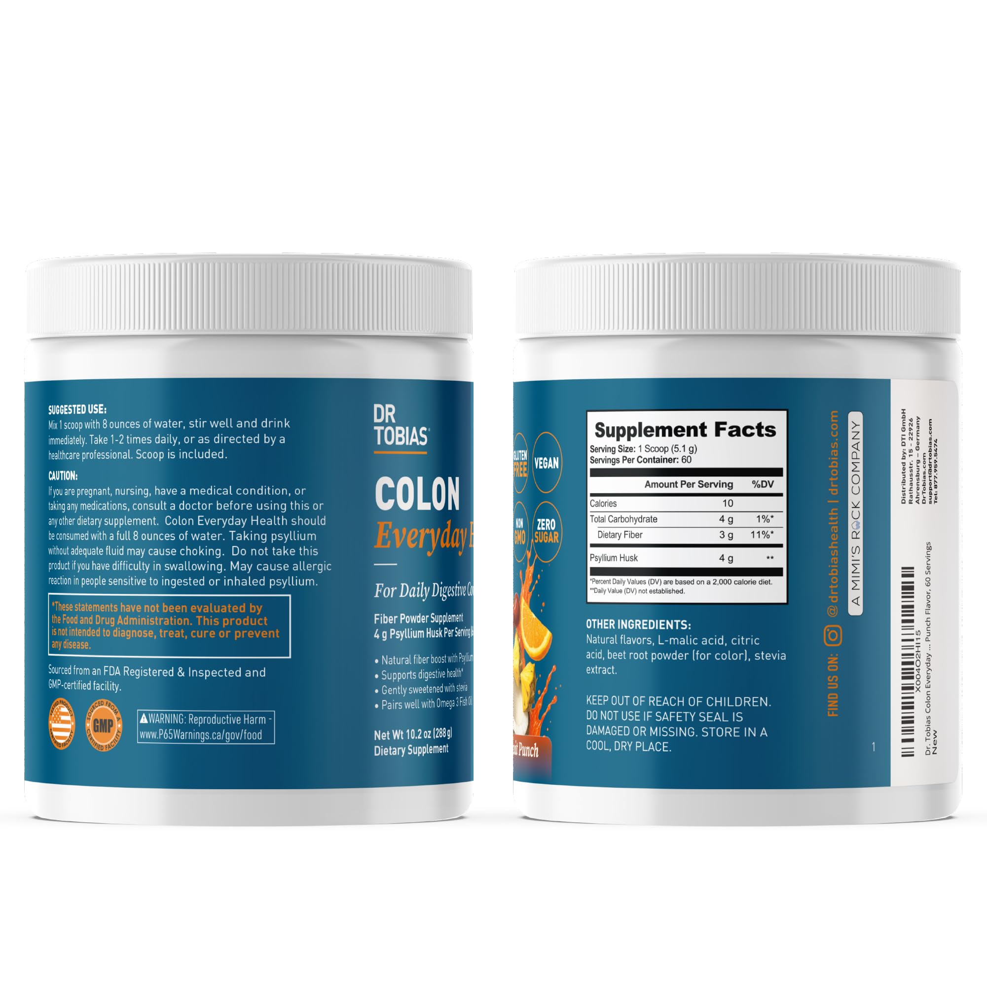 Dr. Tobias Psyllium Husk Powder 356g nutrition label
