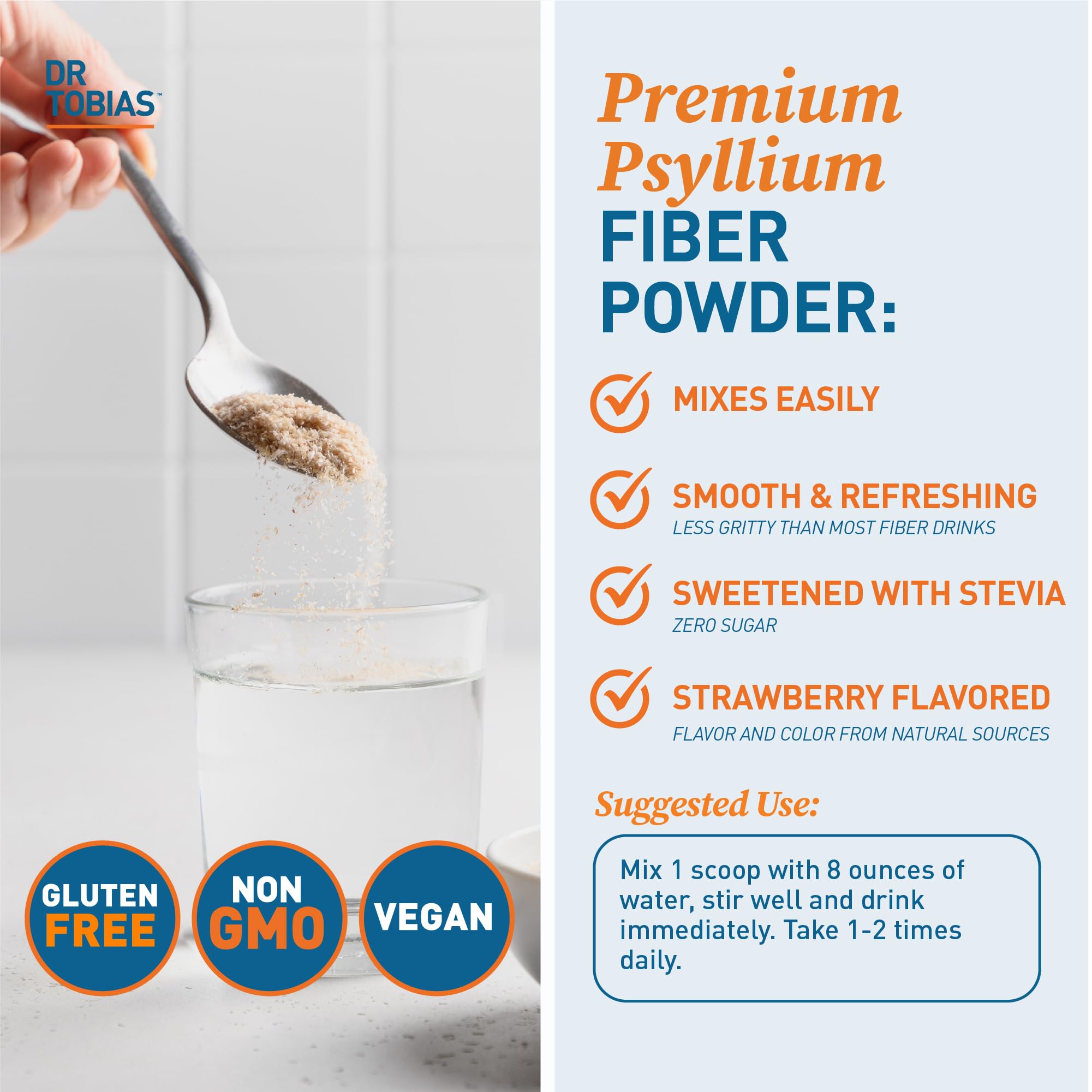 Dr. Tobias Psyllium Husk Powder mixed in a glass of water
