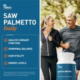 Dr. Tobias Saw Palmetto Supplement 500mg capsules on a wooden surface