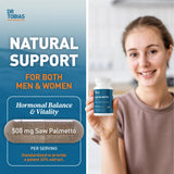 Dr. Tobias Saw Palmetto Supplement 500mg side view with capsules