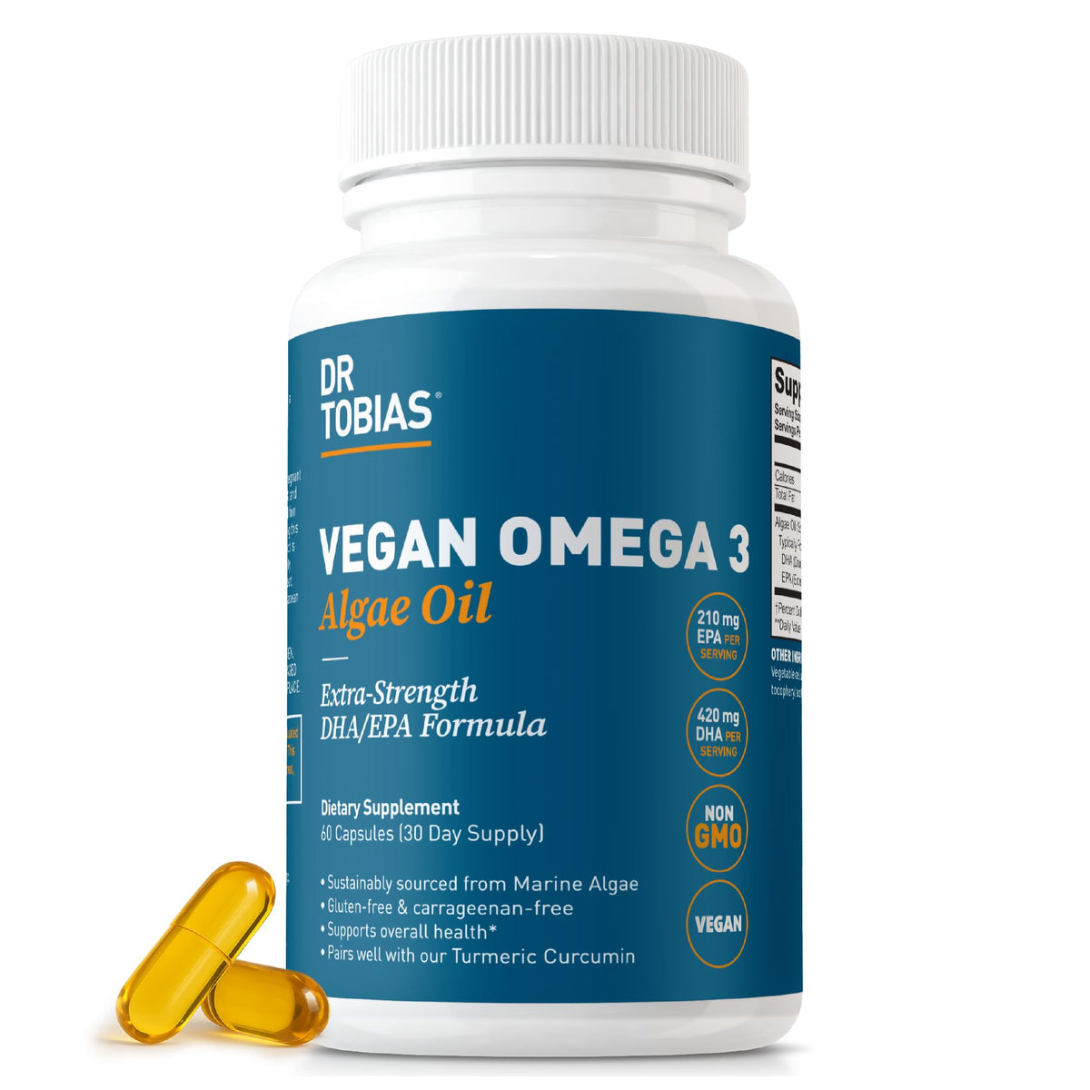 Dr. Tobias Vegan Omega 3 Algae Oil bottle front view