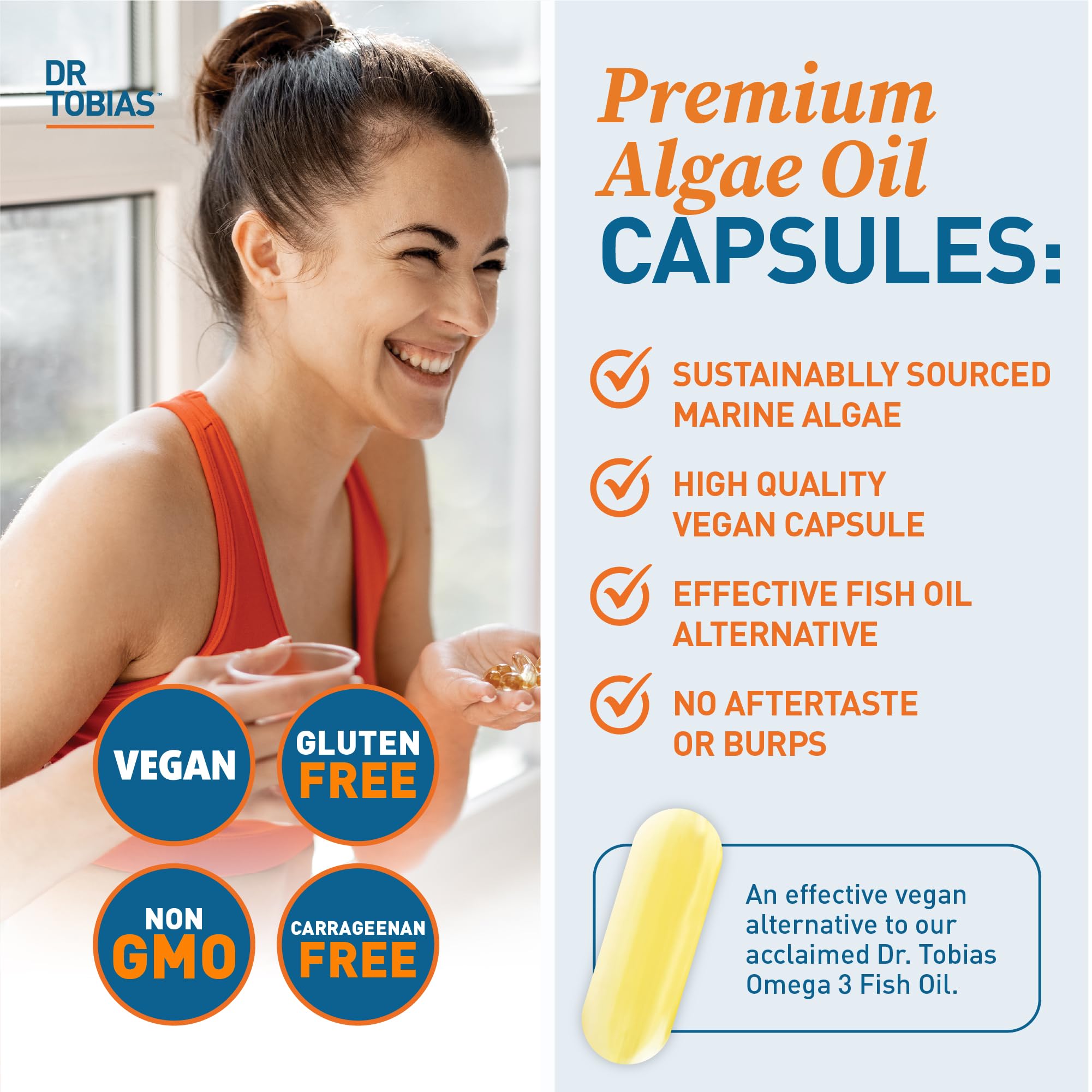 Dr. Tobias Vegan Omega 3 Algae Oil capsules close-up