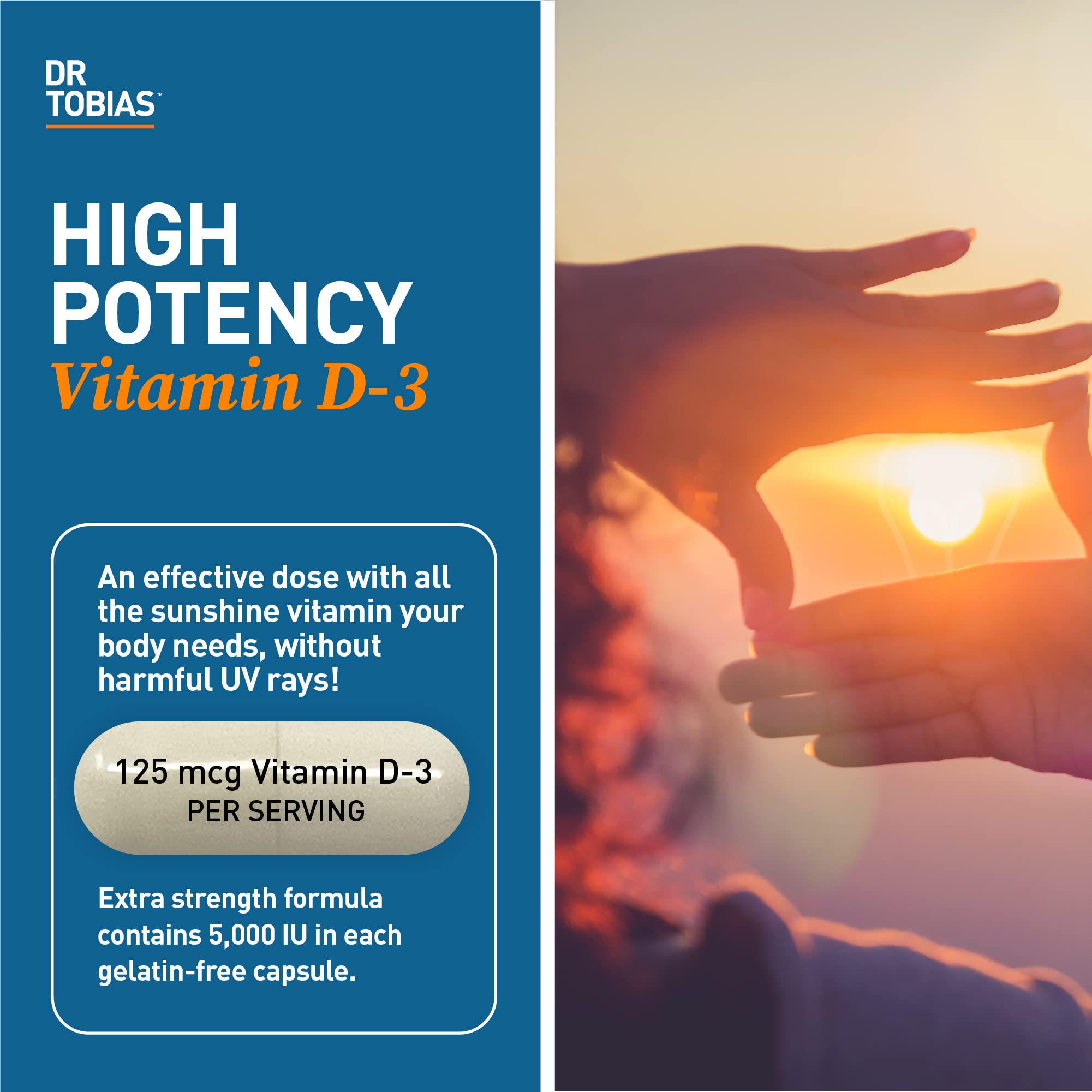 Dr. Tobias Vitamin D-3 5000 IU capsule bottle side view