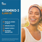 Dr. Tobias Vitamin D-3 5000 IU capsules with dosage information