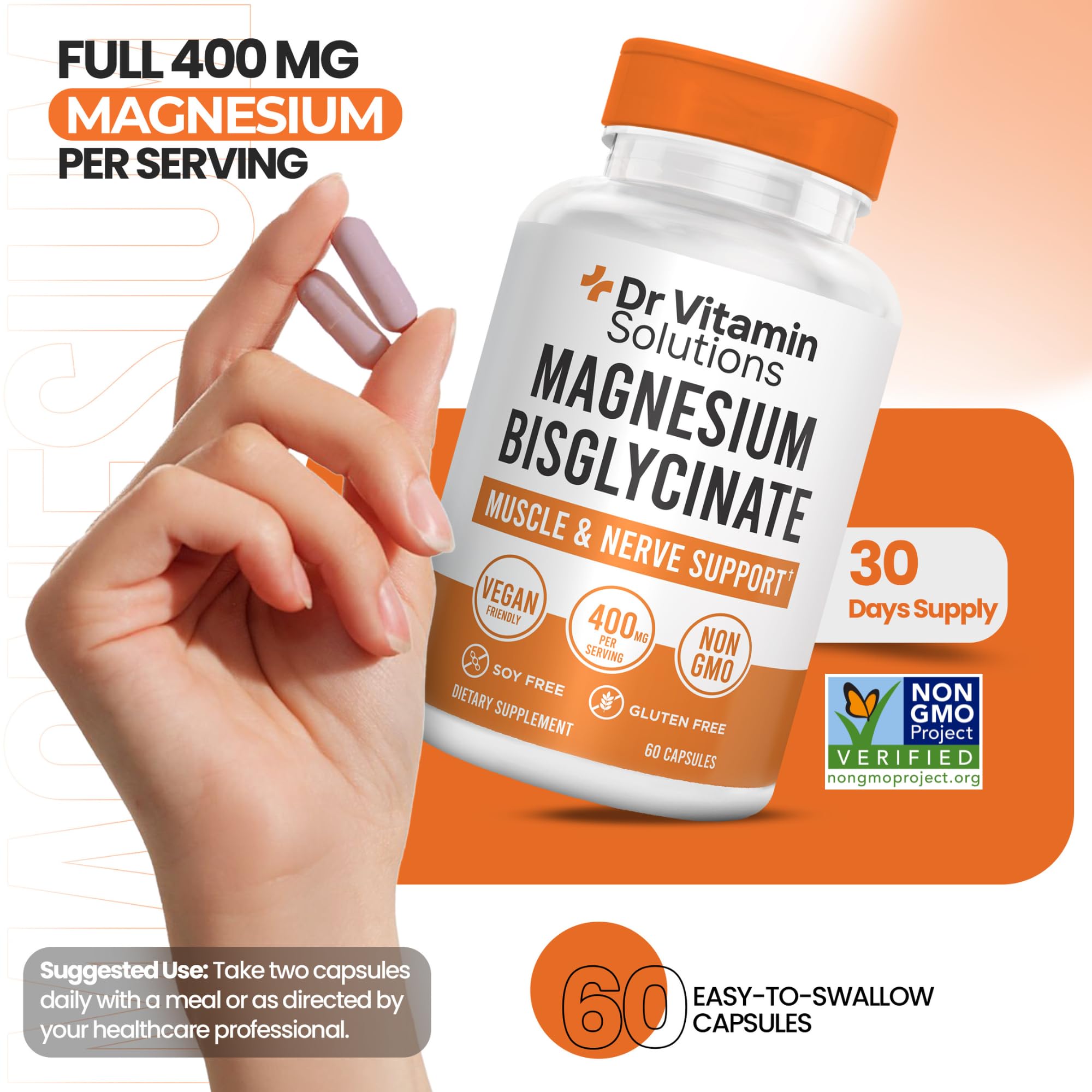 DR VITAMIN SOLUTIONS Magnesium Bisglycinate Chelate 400mg on kitchen counter