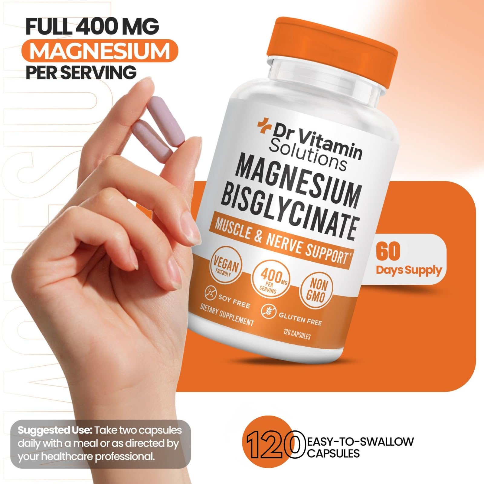 DR VITAMIN SOLUTIONS Magnesium Bisglycinate Chelate capsules on a table