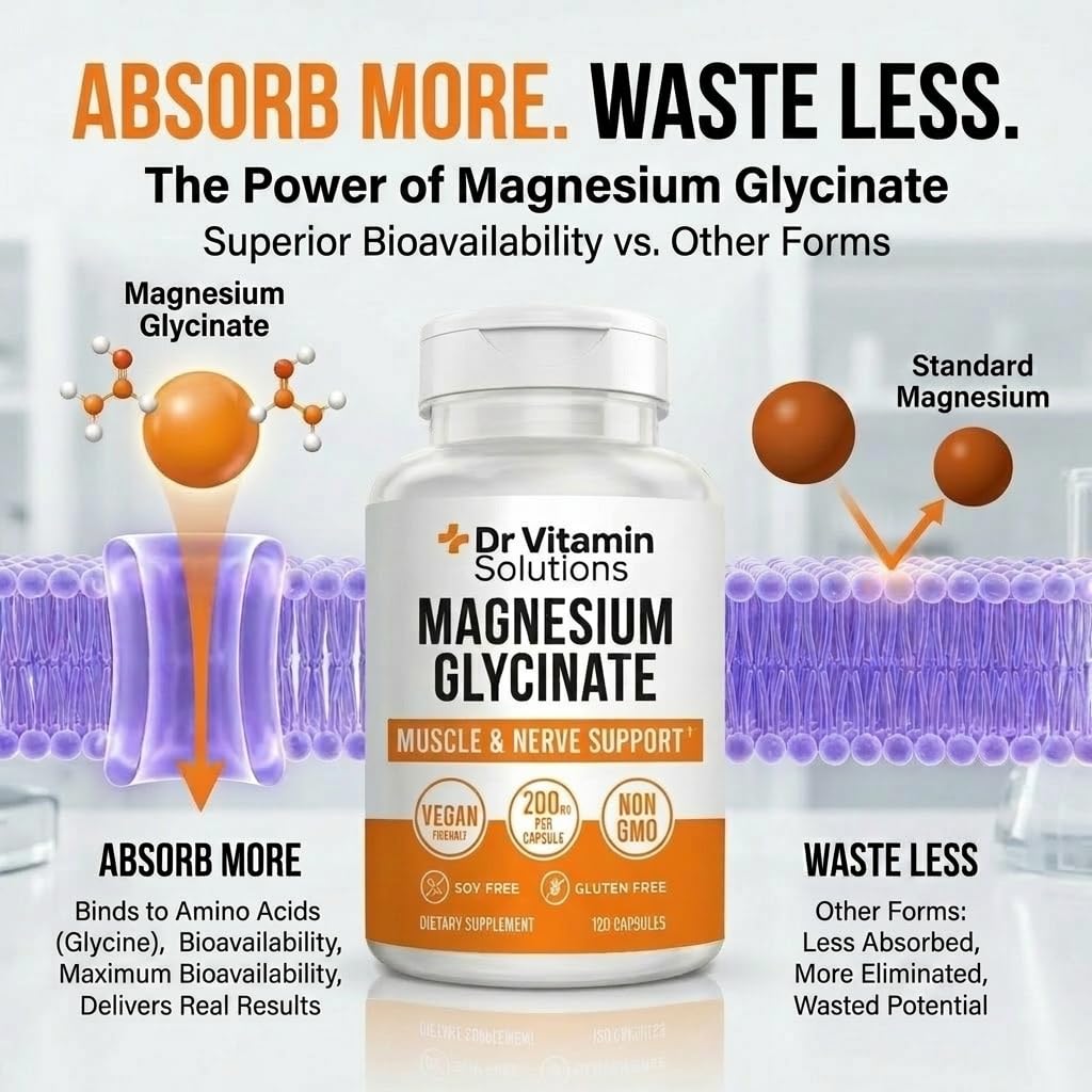DR VITAMIN SOLUTIONS Magnesium Glycinate Capsules 200mg bottle with label
